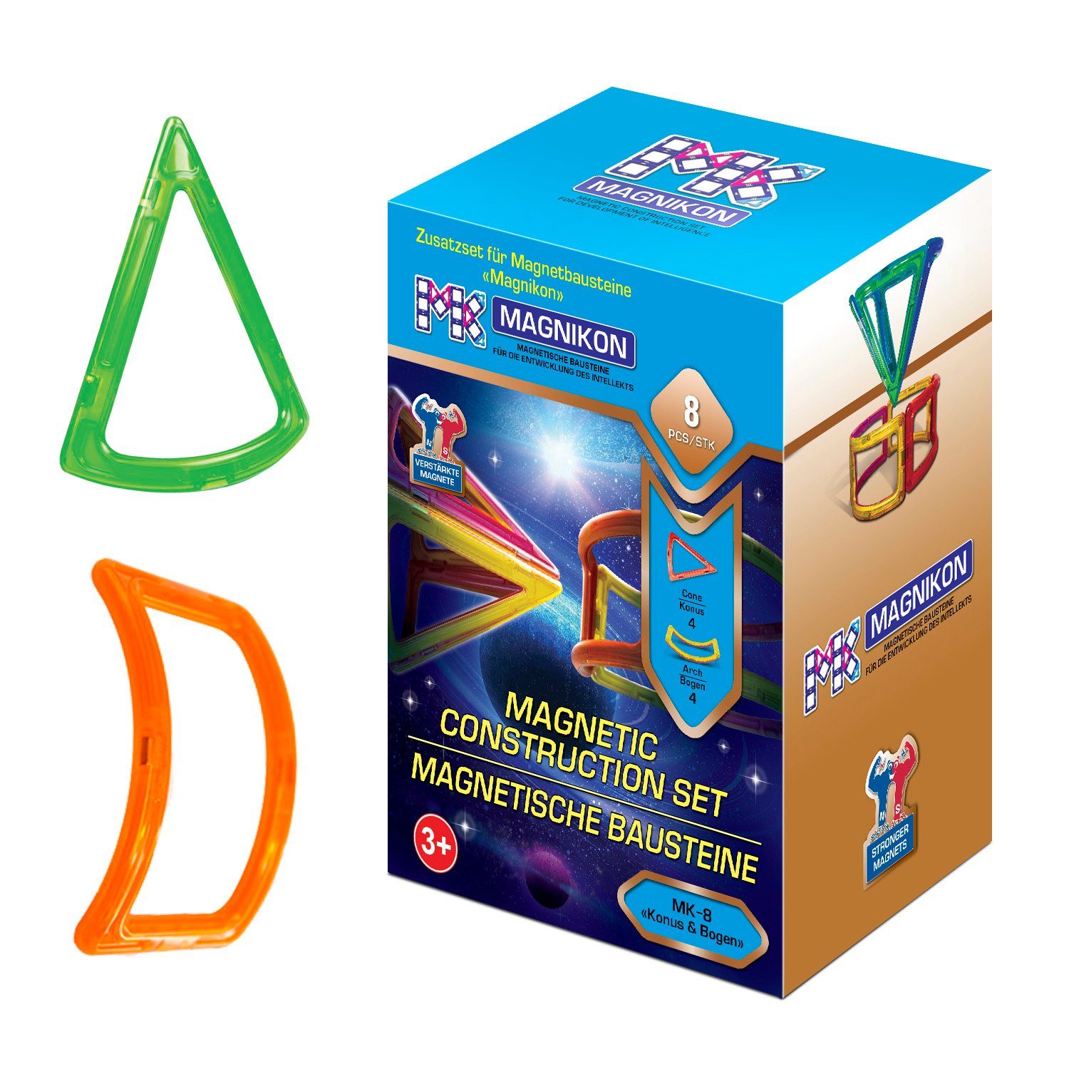 MAGNIKON Magnetspiel Bauklötze Magnetische Bausteine 4 Konusse + 4 Bogen Magnetspielbausteine, (Magnetbauset, 8 St., Bausteine), stabille Baumodelle