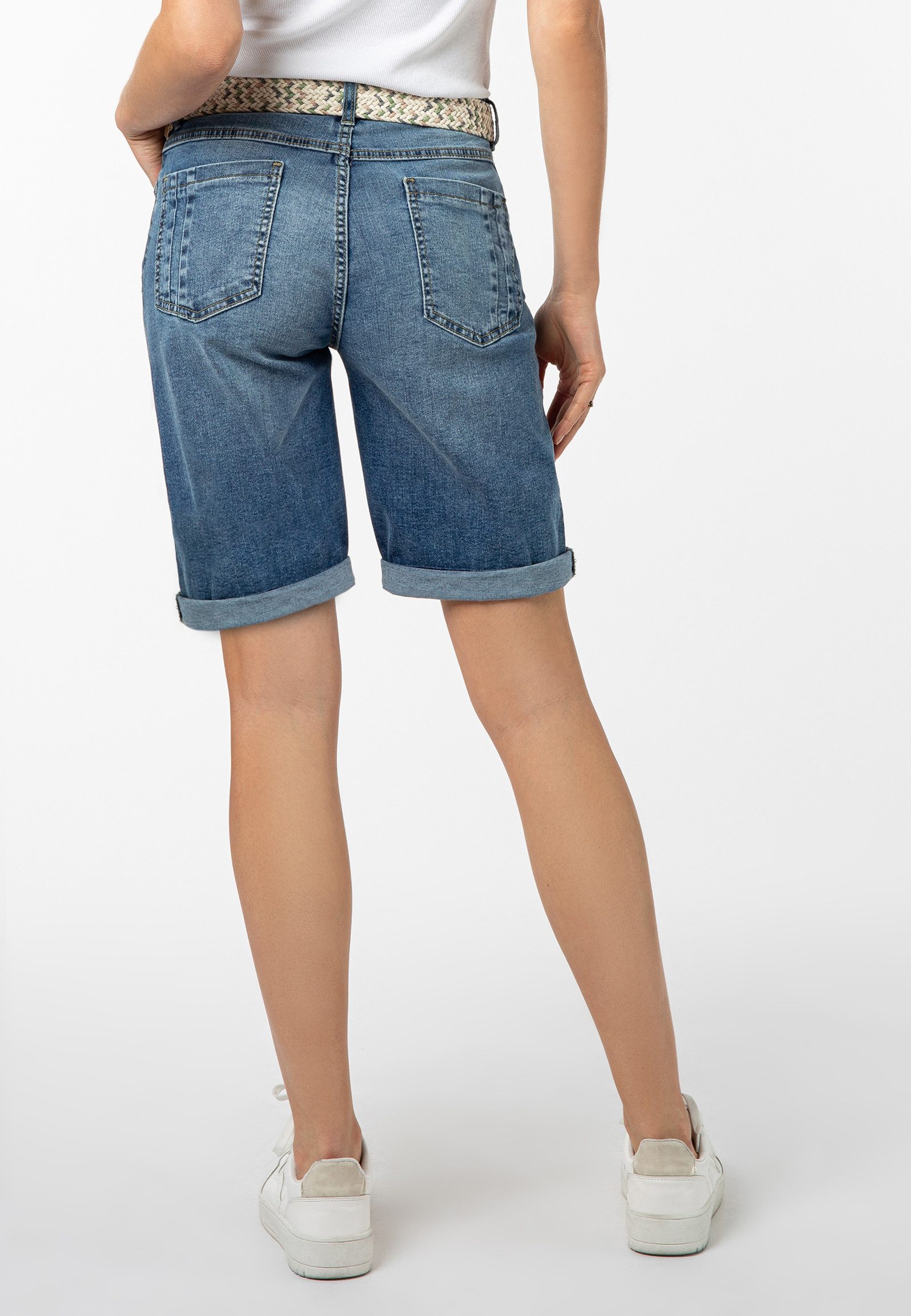 SUBLEVEL Jeansbermudas Damen Jeans Shorts kurze Hose mit buntem Gürtel 5 Po günstig online kaufen