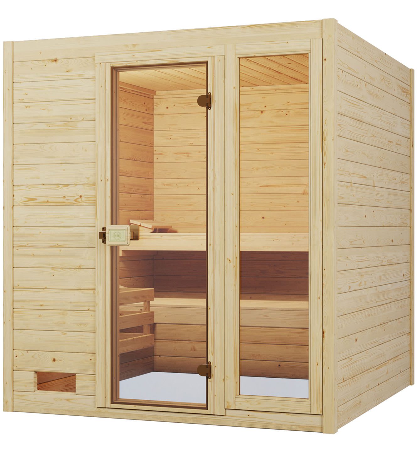 weka Sauna Massivholzsauna VALIDA PLUS, BxTxH: 189 x 172 x 203,5 cm, 38 mm, Blockbohlen, Fensterelement, moderne Ganzglastür