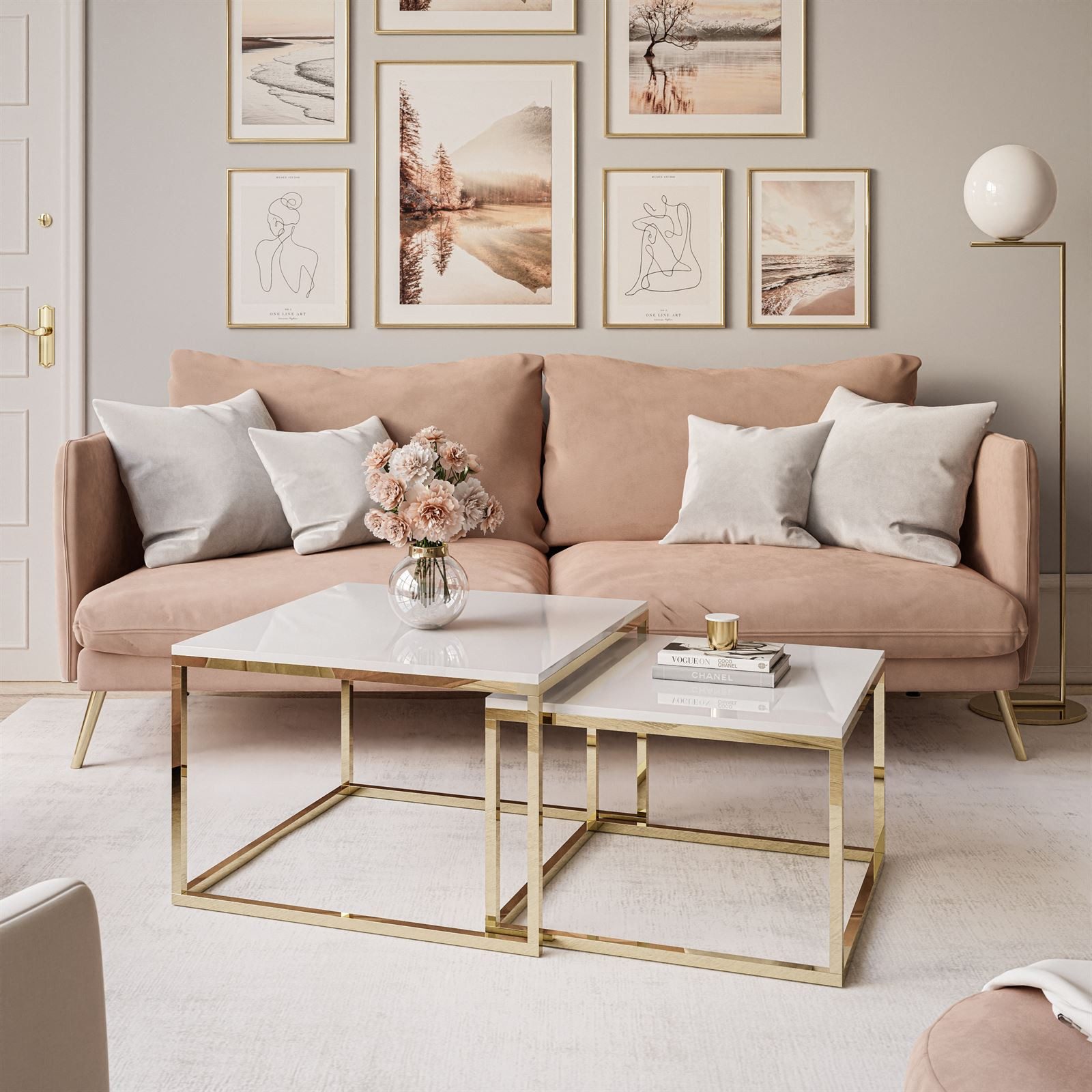 Lookway Couchtisch YOSHI 2in1 mit Goldenem Chromgestell (2er-Set), Breite: günstig online kaufen