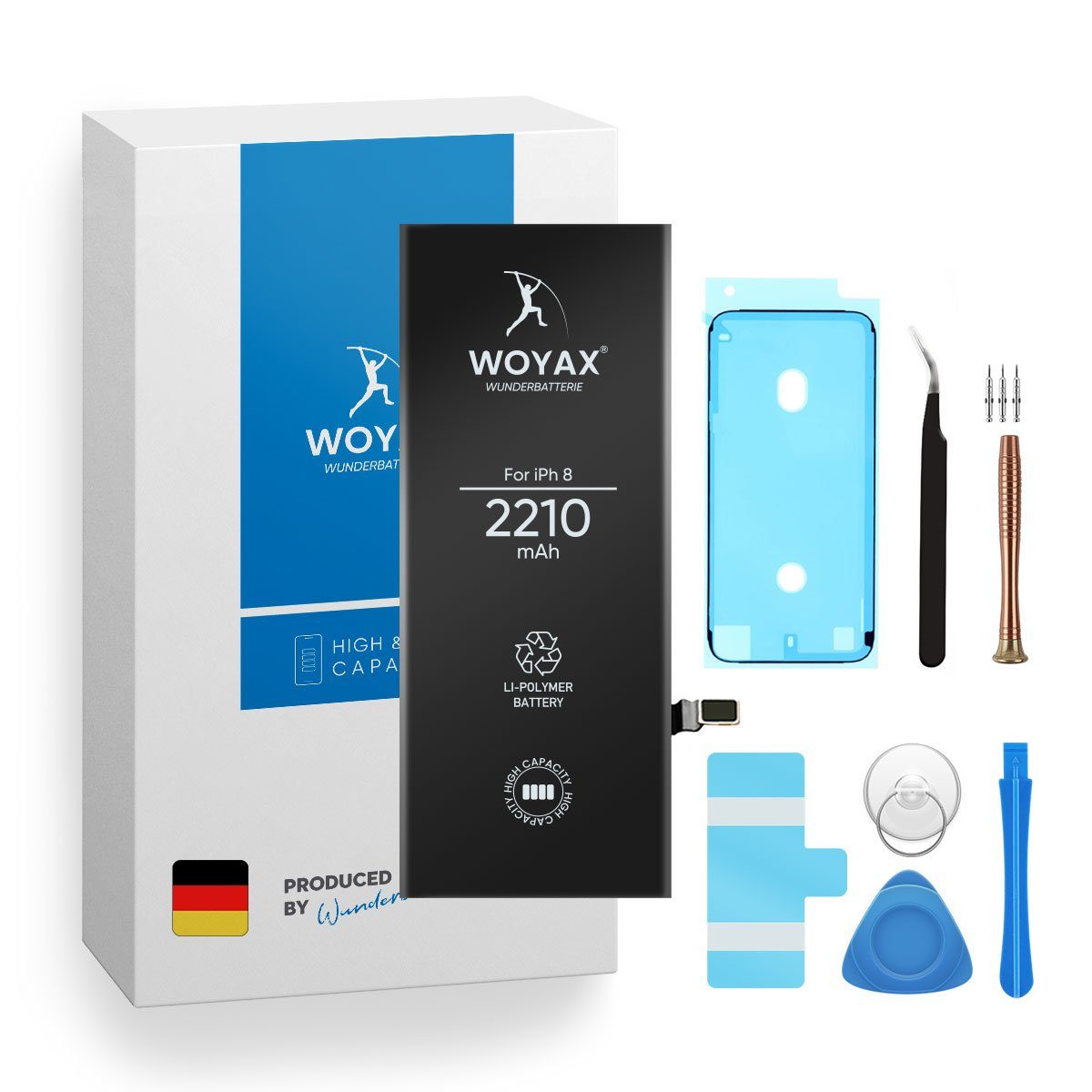 Woyax Wunderbatterie Akku für iPhone 8 2210 mAh Hohe Kapazität Ersatzakku Handy-Akku 2100 mAh (3,8 V)