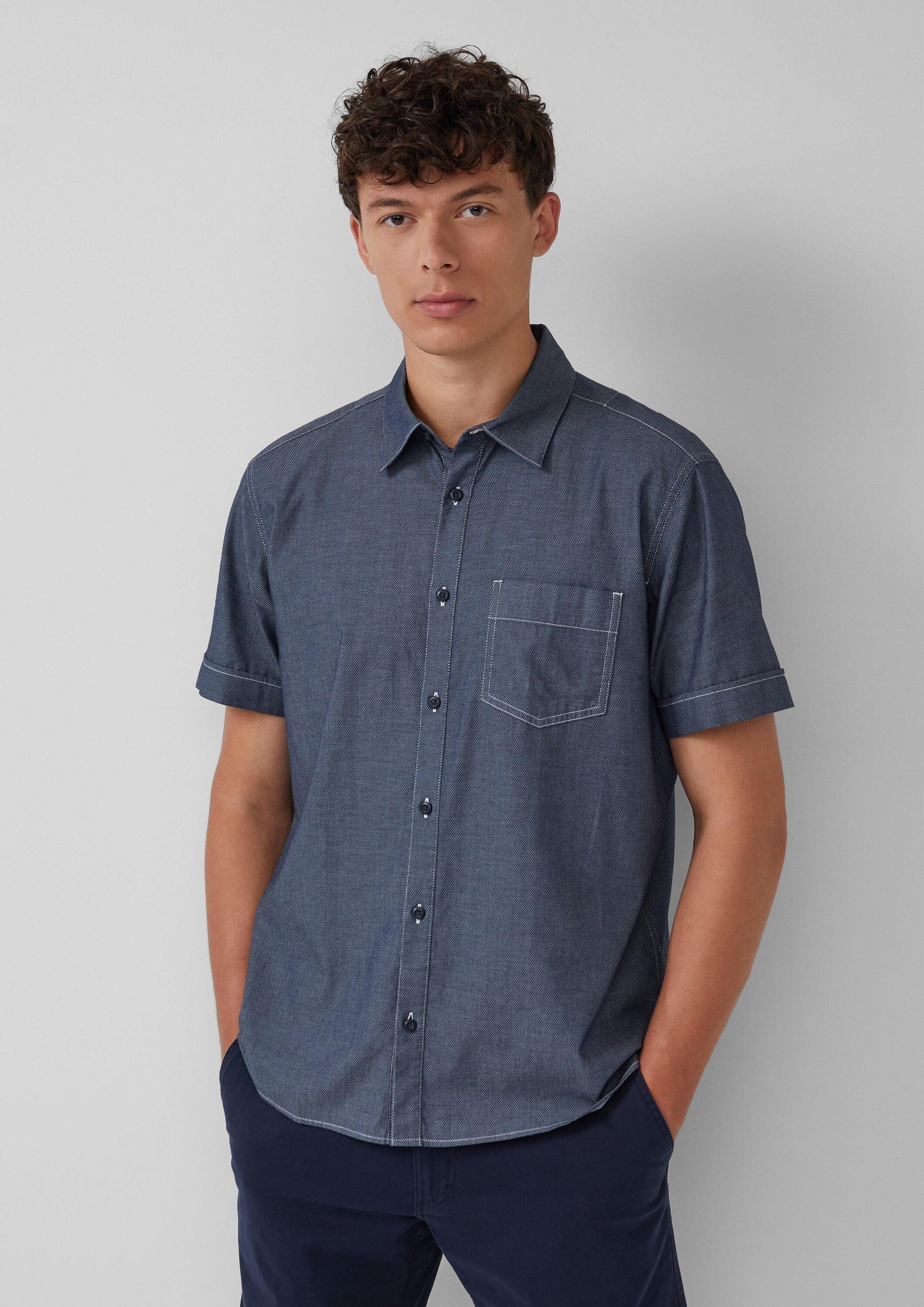 s.Oliver Kurzarmhemd Hemd Regular Fit: Strukturiertes Kurzarmhemd mit Kontr günstig online kaufen