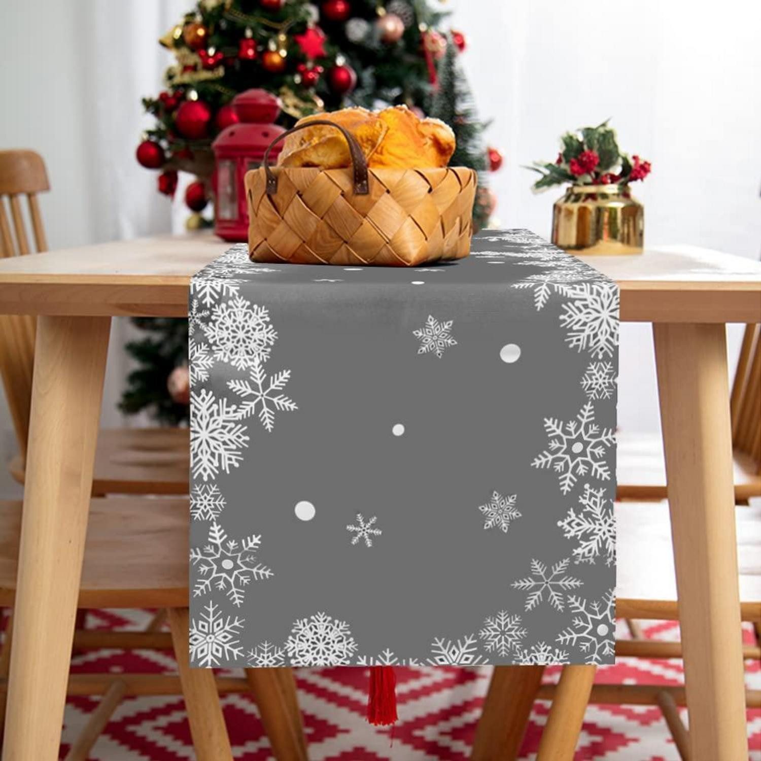 LuxusKollektion Tischläufer Tischläufer Schneeflocke Grau 40x180cm