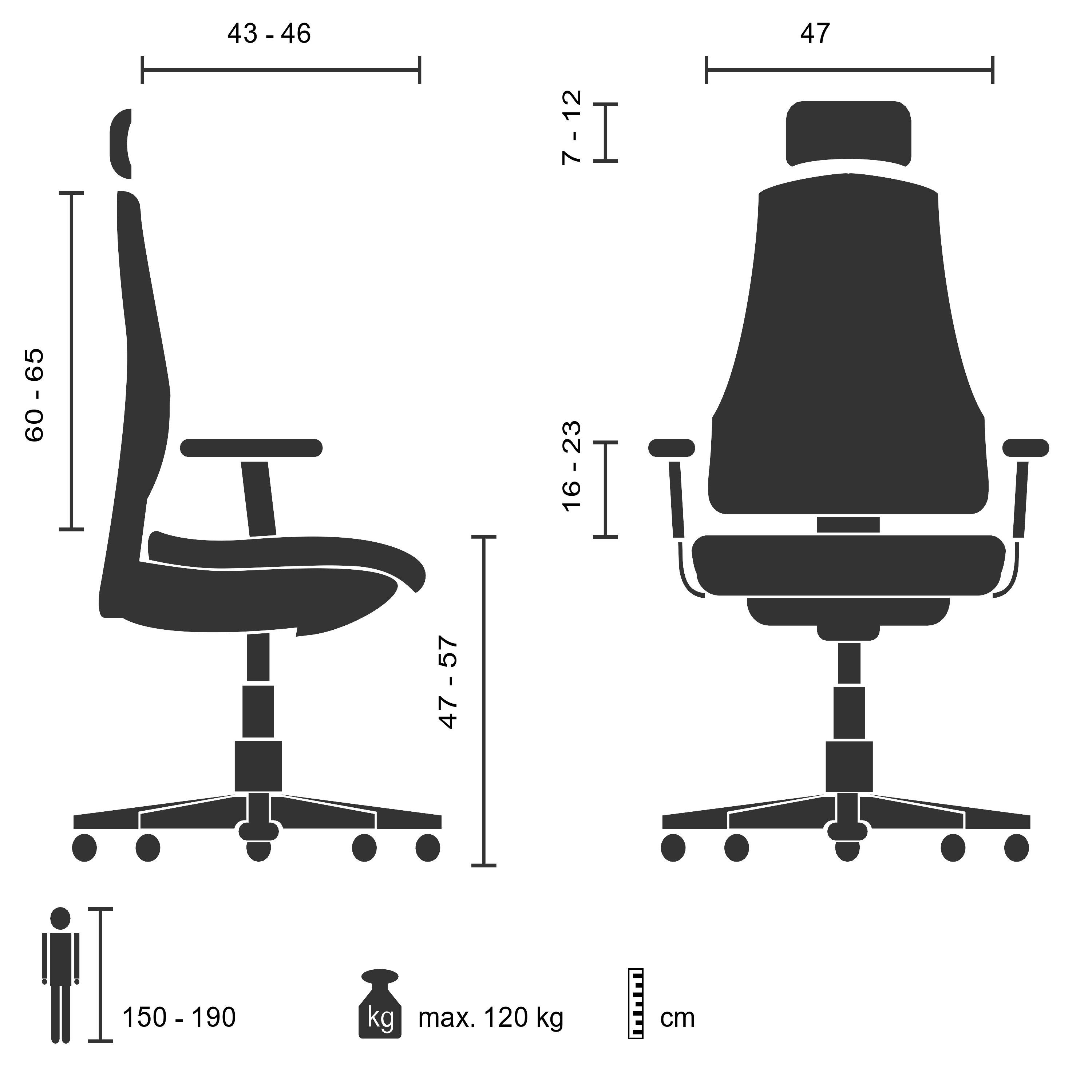 Schreibtischstuhl OFFICE mit GENIDIA St), Armlehnen Leder ergonomisch Bürostuhl PRO hjh Weiß/Schwarz (1 High End Drehstuhl