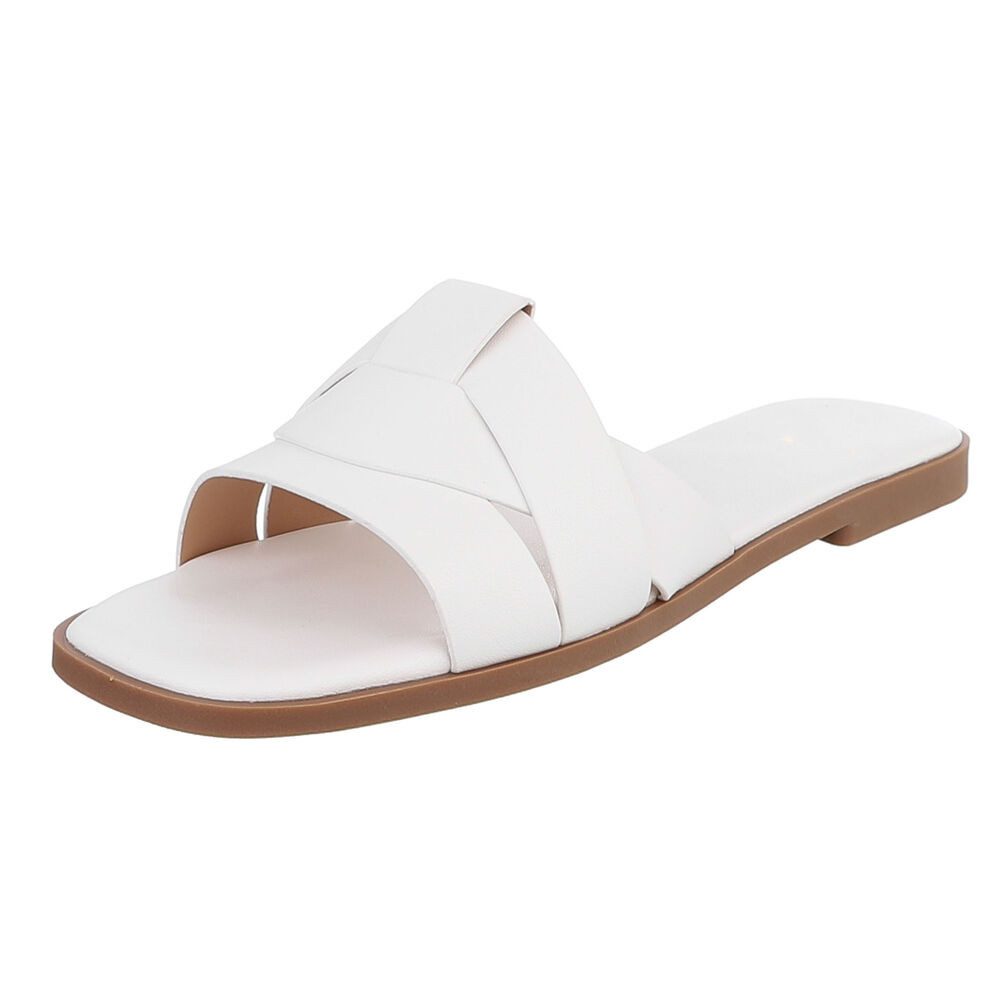 Ital-Design Stylische Slide-Sandalen mit Kreuzband für Damen Pantolette (91117211) Blockabsatz Pantoletten in Weiß