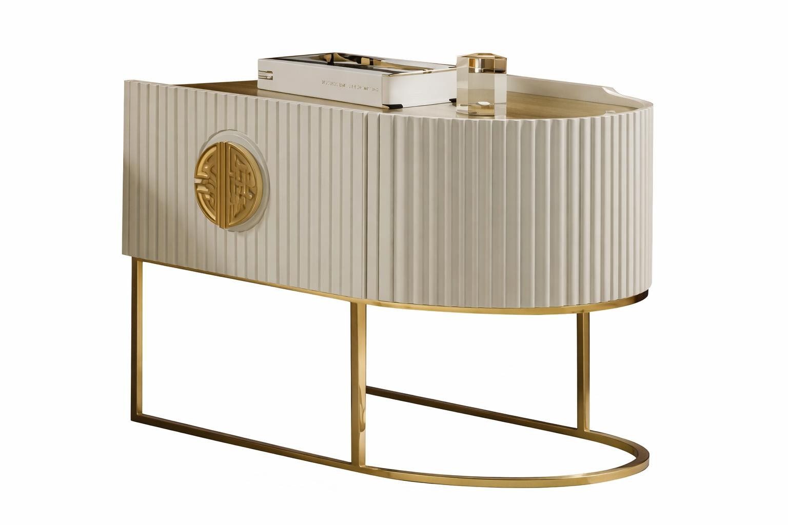 Xlmoebel Nachttisch Eleganter Nachttisch mit goldenen Akzenten und kunstvollen (Nachttisch), Made in Europa