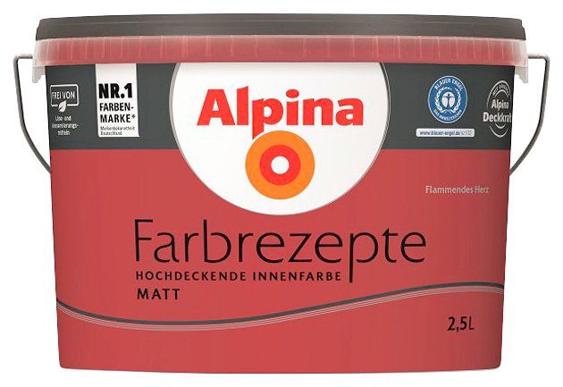 Alpina Wand- und Deckenfarbe Farbrezepte Flammendes Herz Tiefes Rot matt 2 5 Liter