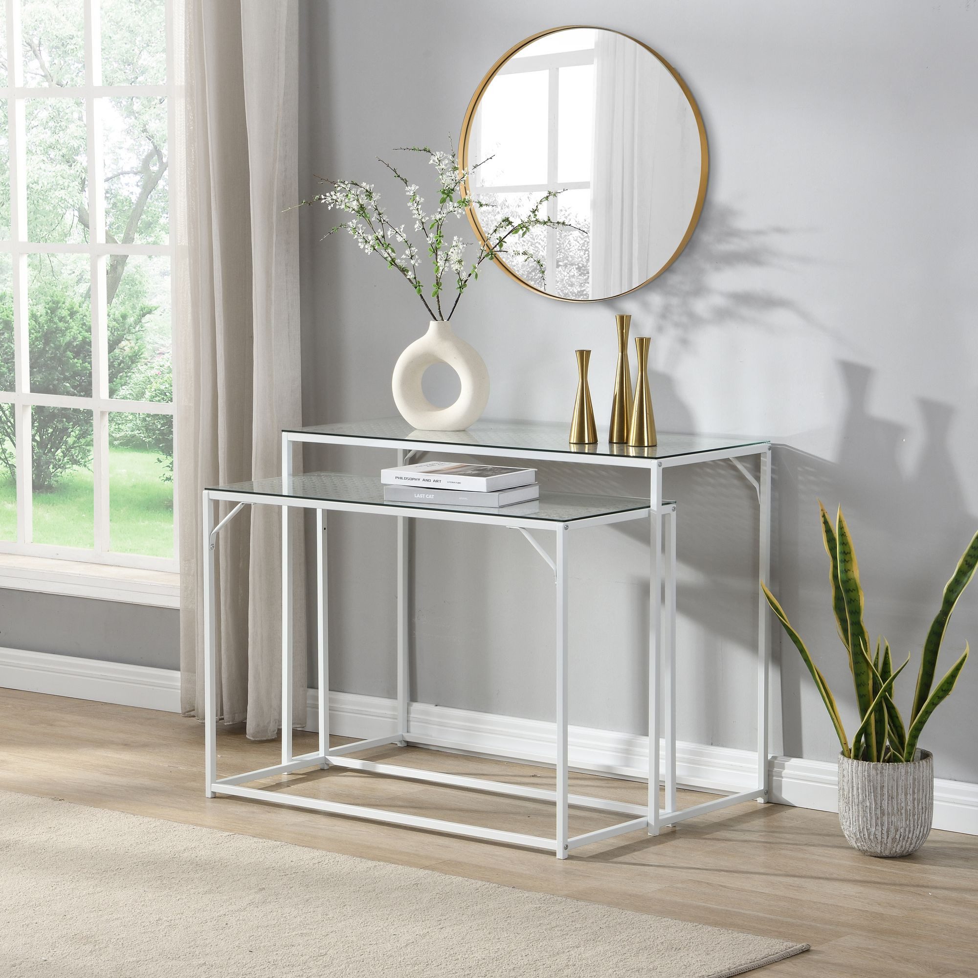 FINEBUY Konsolentisch FB72752 2er Set e Flurtische Metall Glasplatte Modern günstig online kaufen