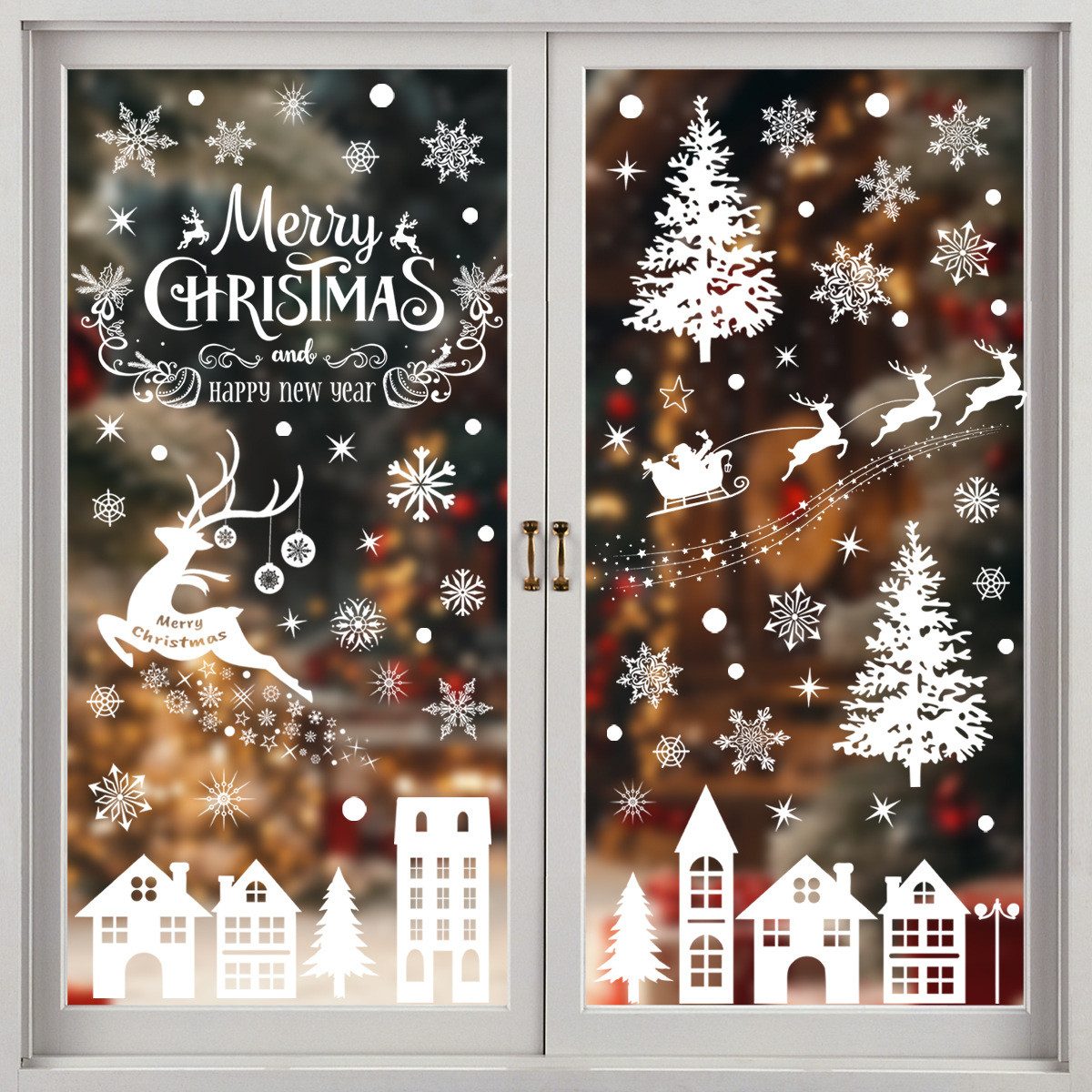 FOUORTUNATE-BEE Fensterbild Fensterbilder Weihnachten – Wiederverwendbare Schneeflocken Deko