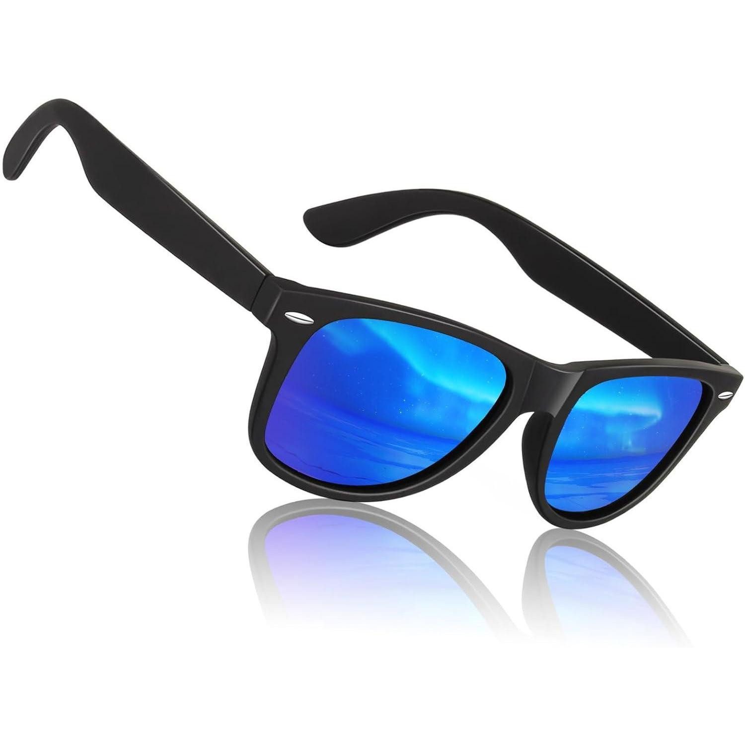 Retrosonnenbrille Sonnenbrille Herren Polarisiert Schwarz Rahmen Verspiegelte Blau Linse