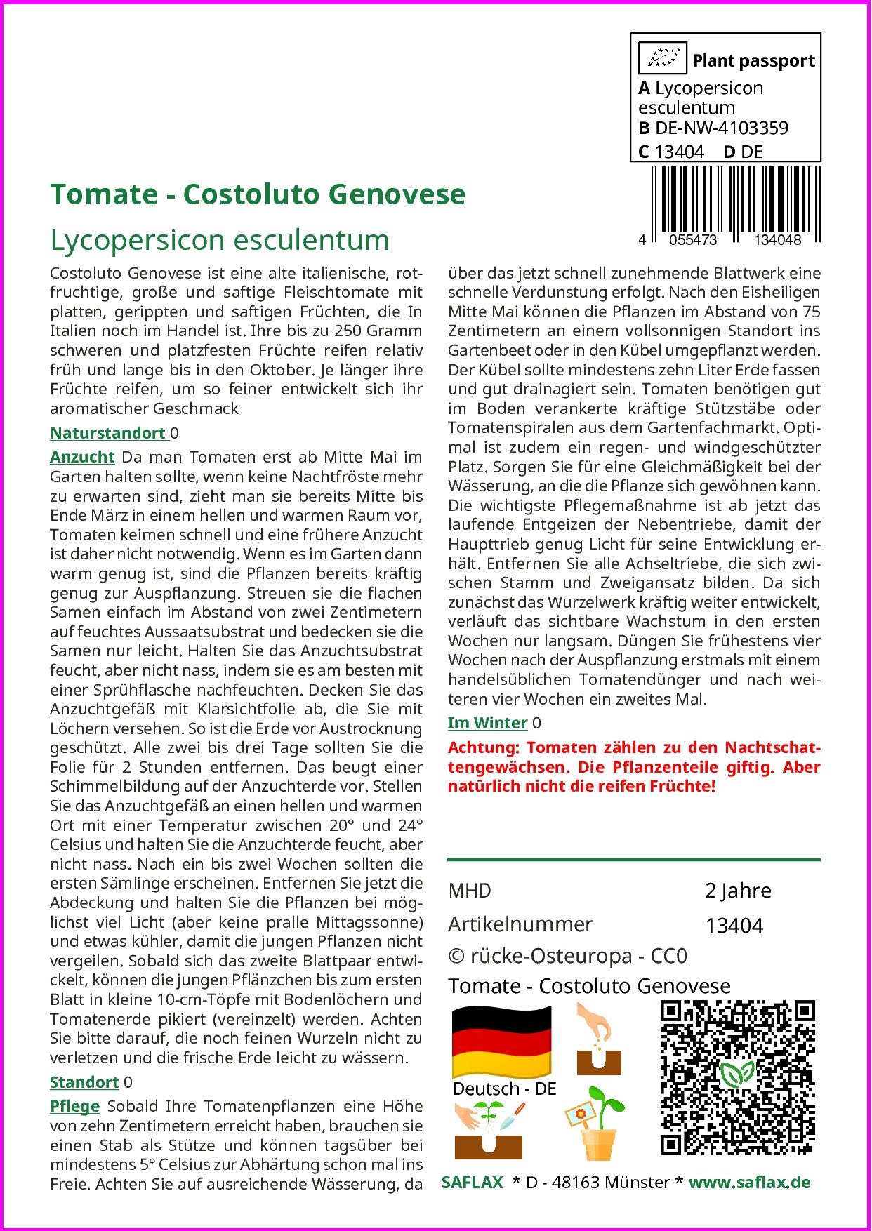 SAFLAX Gemüsesamen SAFLAX - Anzuchtset - Tomate - Costoluto Genovese
