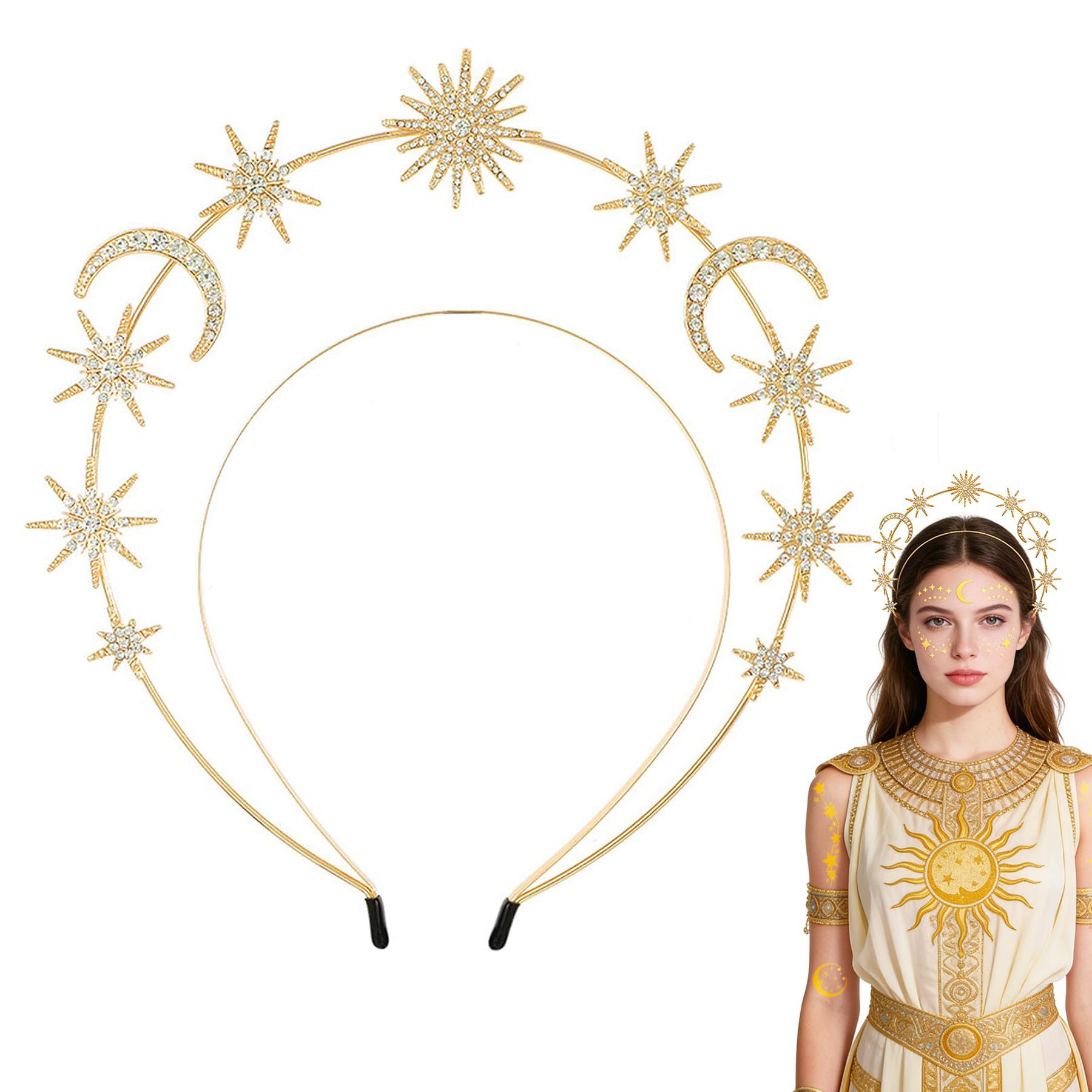 Bextsrack Schmuckset Doppelschichtiges Stern- und Mond-Schmuckset: Haarband und Ohrringe, geeignet für Halloween, Partys und Geburtstagsbälle