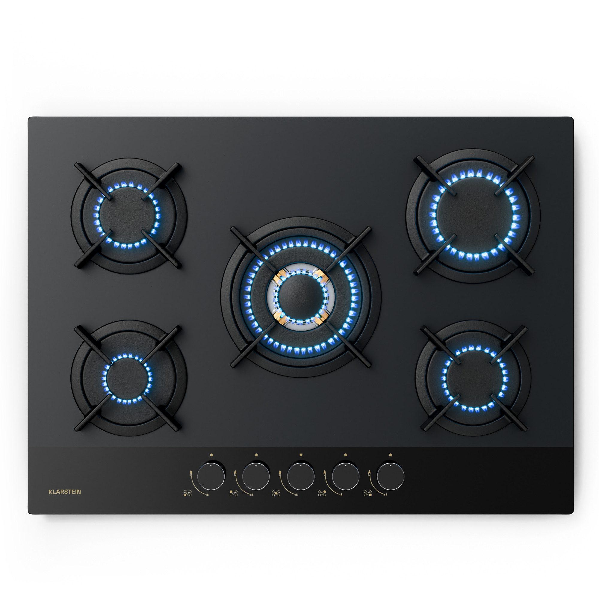 Klarstein Gas-Kochfeld CP11-Kl-GfNn-70-MtBk CP11-Kl-GfNn-70-MtBk, Gaskochfeld 5 Brenner Elektrische Zündung Küche