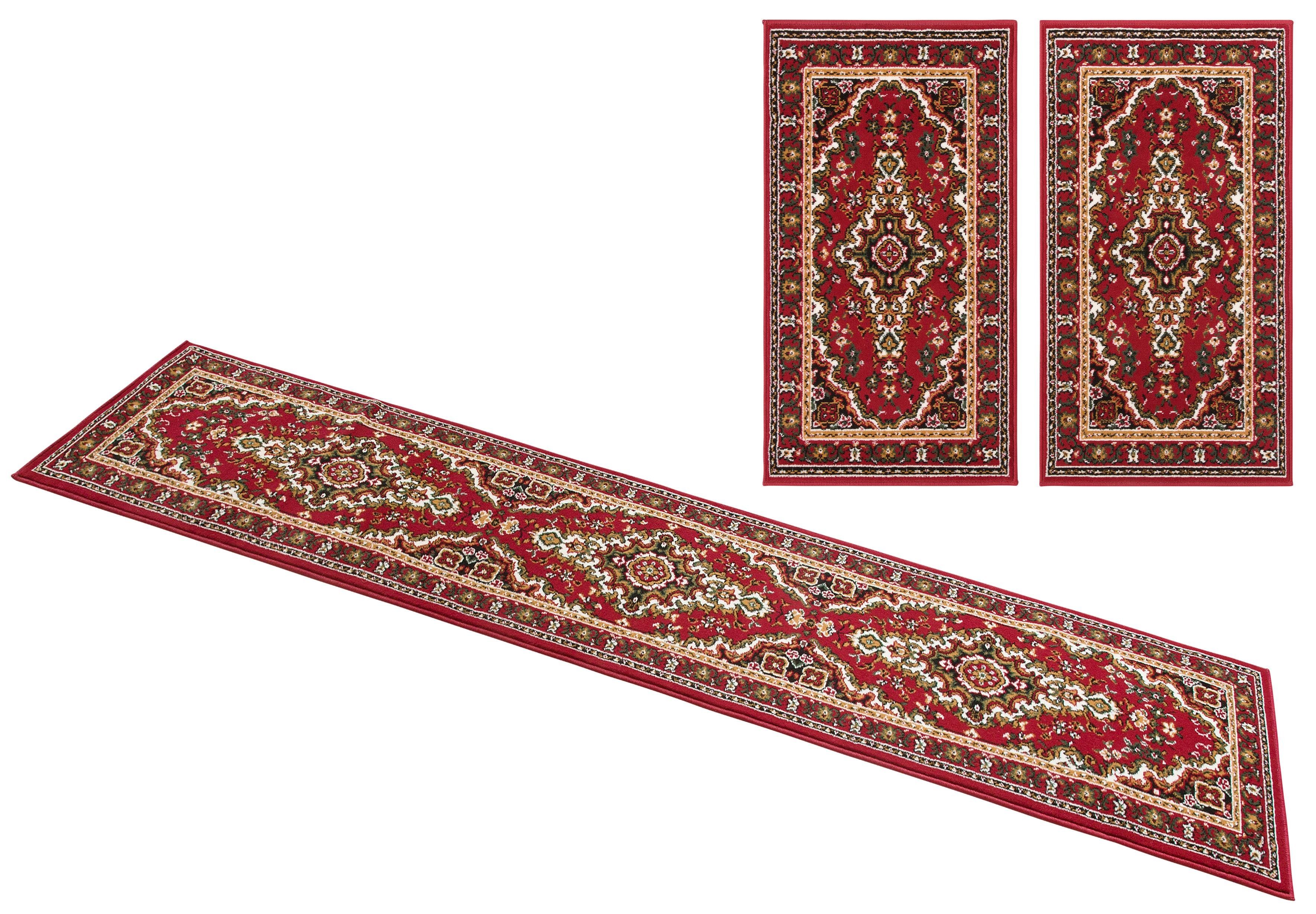 Bettumrandung Oriental Home affaire, Höhe 7 mm, (3-tlg), Läufer-Set, Kurzflor, Orient-Optik, mit Bordüre, pflegeleicht, elegant rot