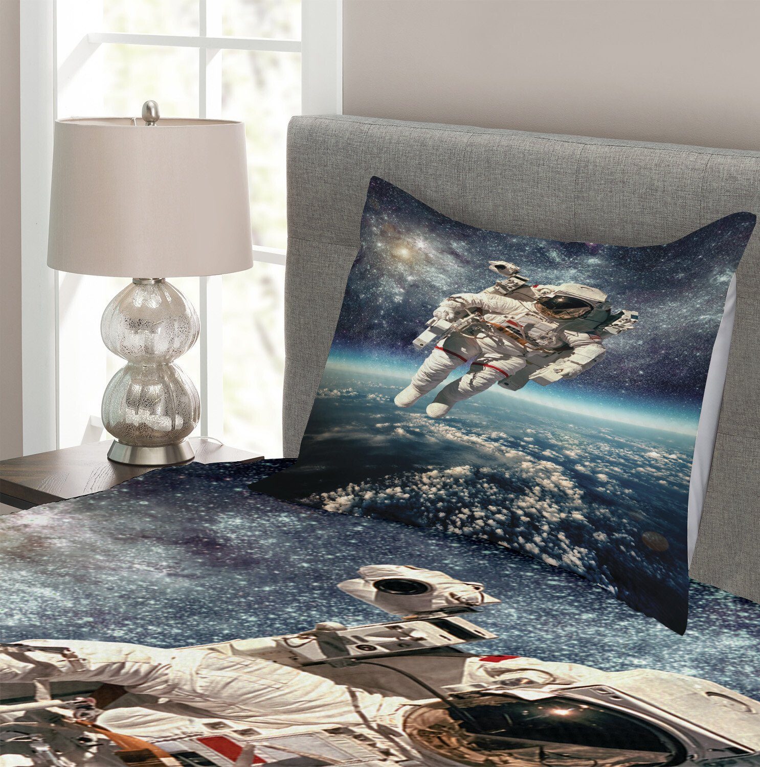 Tagesdecke Set Weltraum Galaxis Kissenbezügen mit Abakuhaus, Waschbar, Astronaut Floats