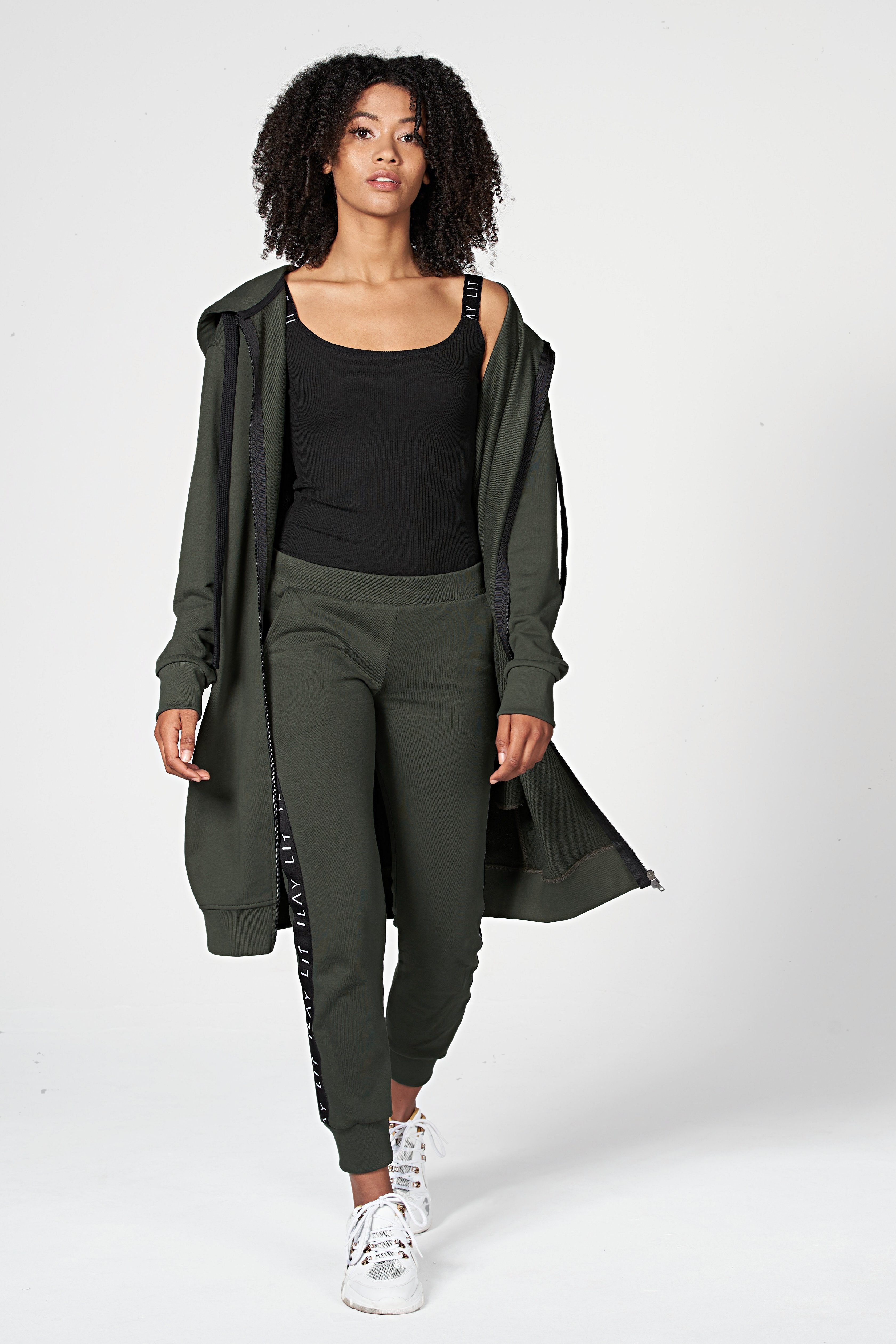 ILAY Lit Midi, Rücken Olive Hoodiemantel, am Labelband Kapuzensweatjacke