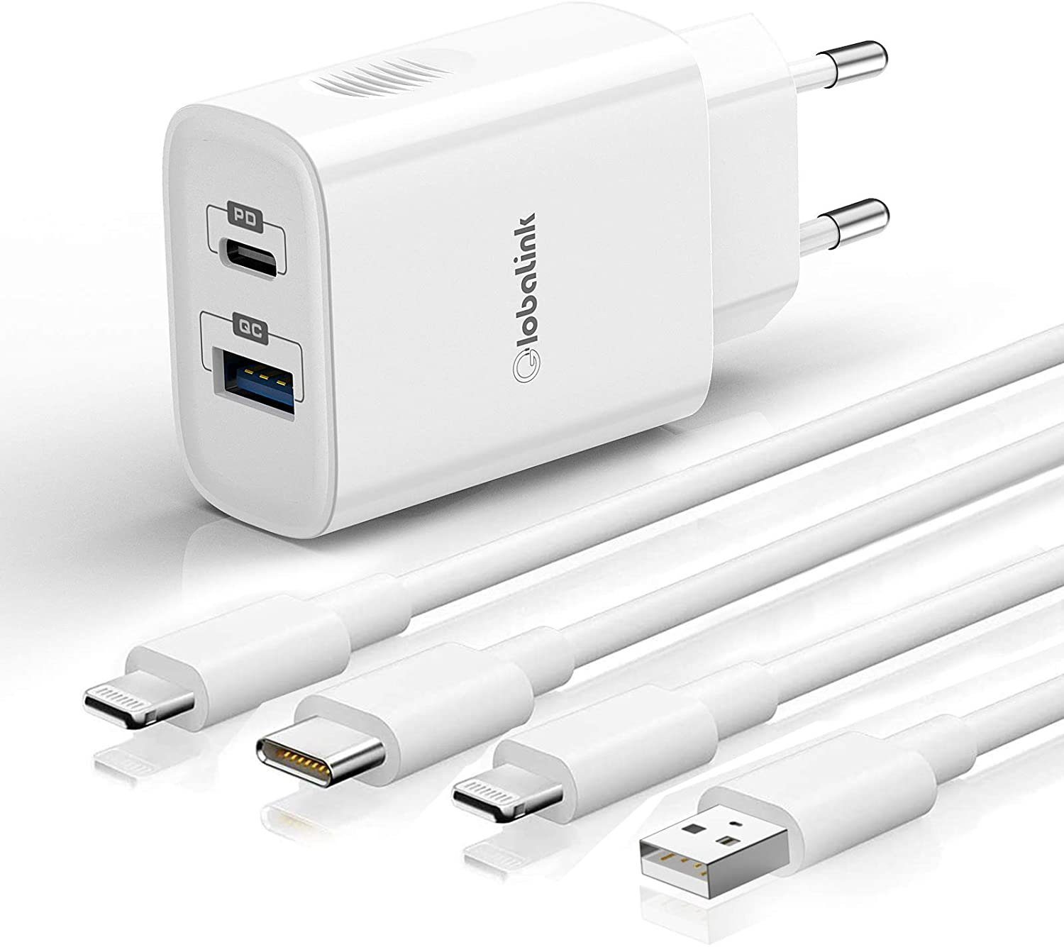 GlobaLink 20W Ladegerät + USB C 2M Kabel Smartphone-Ladegerät (20,00 mA)