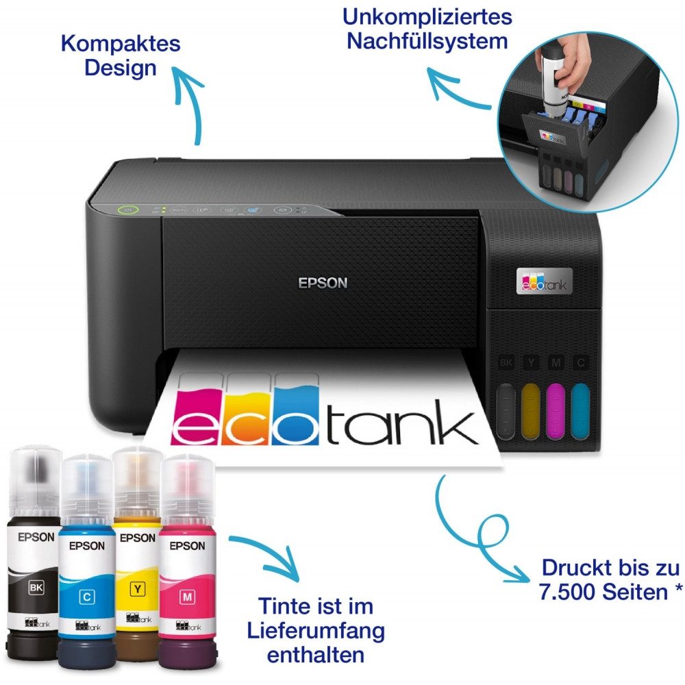 Epson Epson EcoTank ET-2864 Multifunktionsgerät Tinte schwarz Multifunktionsdrucker, (Bluetooth, Kopierer)