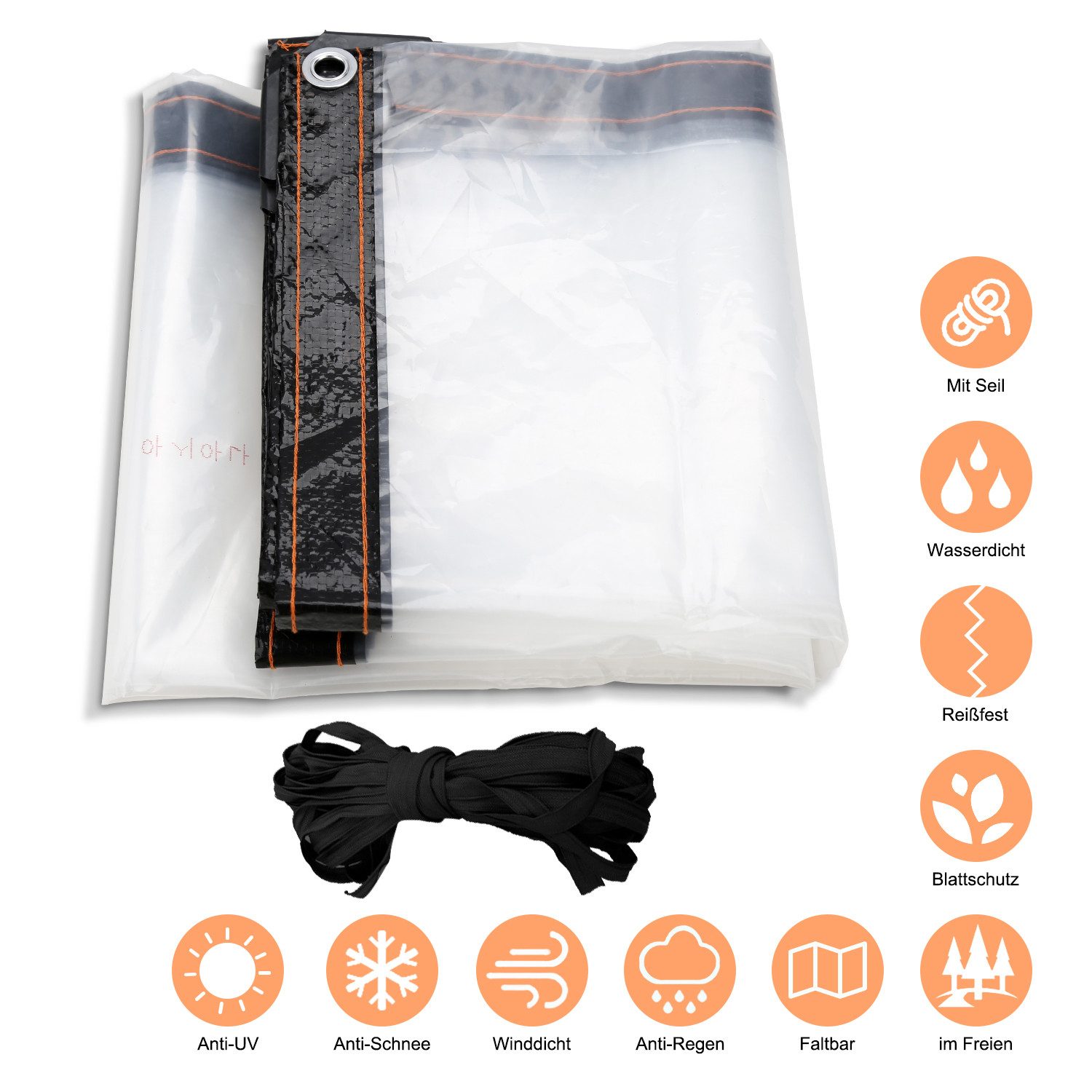 Clanmacy Schutzplane PVC transparente Plane Abdeckplane mit Ösen,Seil wasserdichte Plane, Windschutz Regenschutz für Terrasse Pavillon Gewächshaus