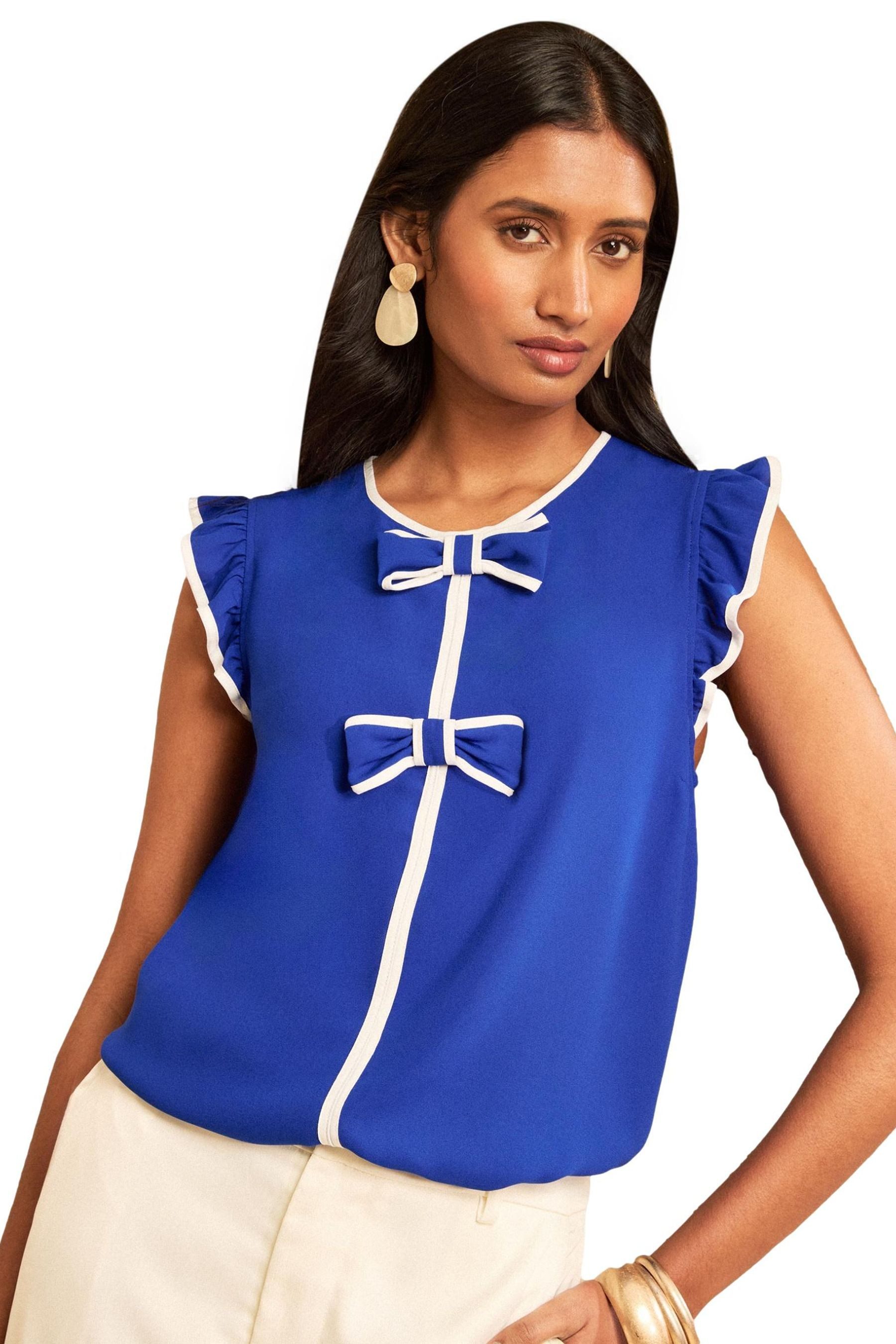 Love & Roses Blusentop Love & Roses Bluse mit Schleife und Flatterärmeln (1-tlg)
