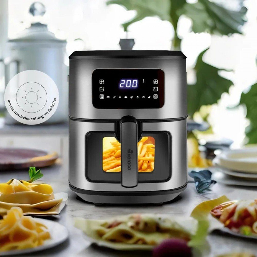 Karaca Heißluftfritteuse Karaca Multifry Inox XXL 7 Liter Airfryer Fritteusen mit digitalem Glasfenster