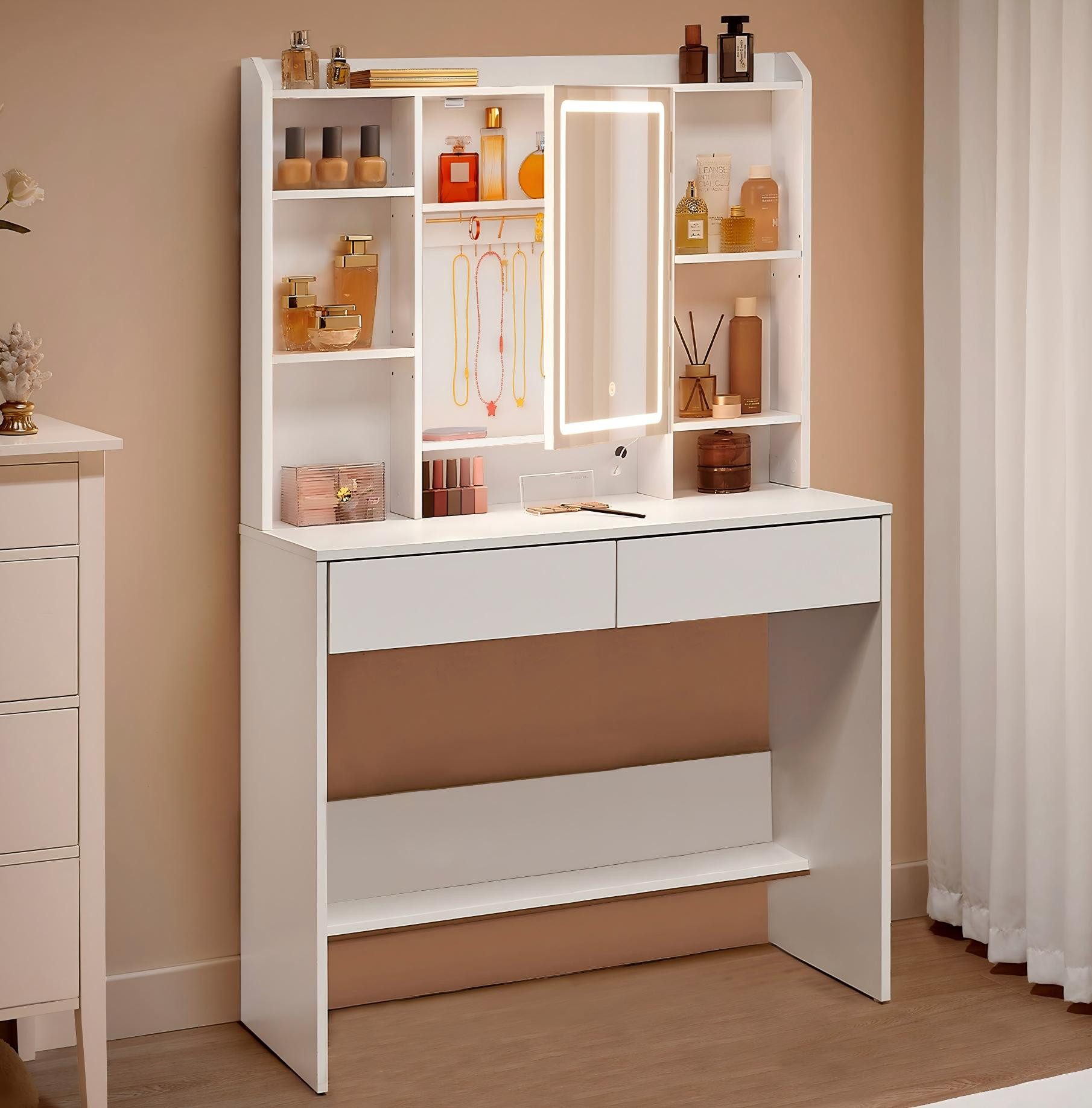 VASAGLE Schminktisch mit LED-Beleuchtung, 3 Farben mit Einstellbarer Hellig günstig online kaufen