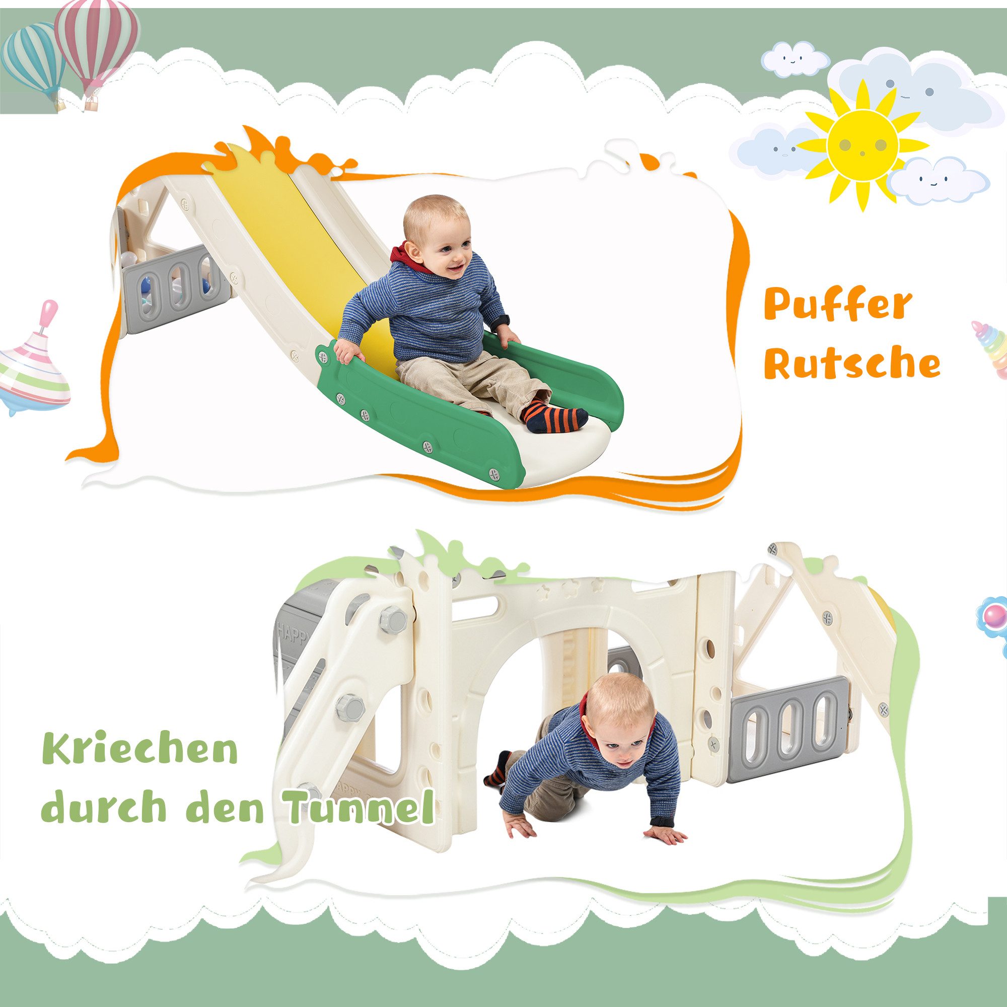 Odikalo Indoor-Rutsche Kombi-Rutsche Aufbewahrungsbox Tunnel Treppenleiter Basketballkorb