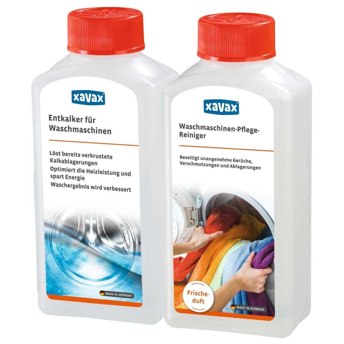 Xavax Reinigungs-Set Waschmaschinen Pflege Set Entkalker + Reiniger, Waschmaschinen Pflege, 2 x 250 ml Maschinenpfleger