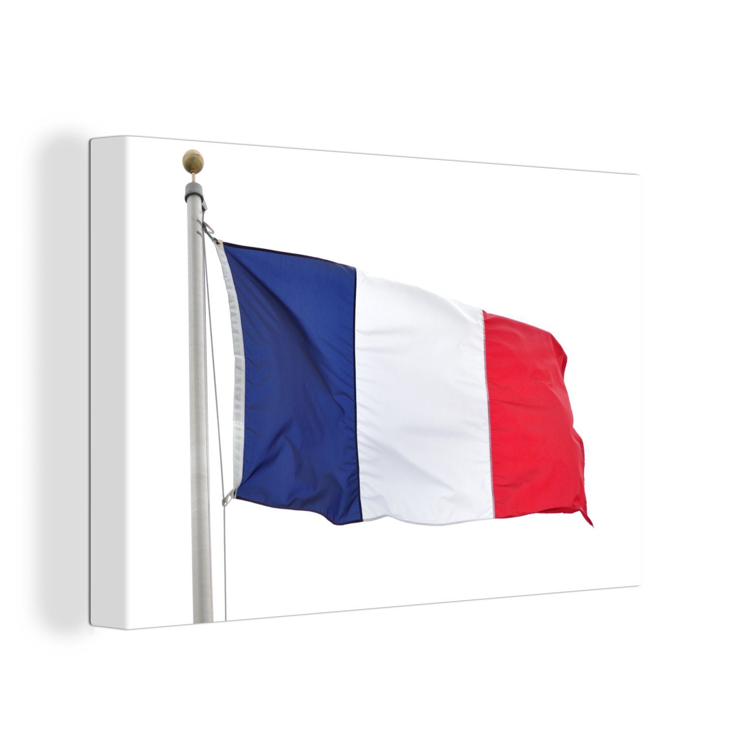 OneMillionCanvasses® Leinwandbild Die Flagge von Frankreich auf weißem Hintergrund, (1 St), Wandbild Leinwandbilder, Aufhängefertig, Wanddeko, 30x20 cm