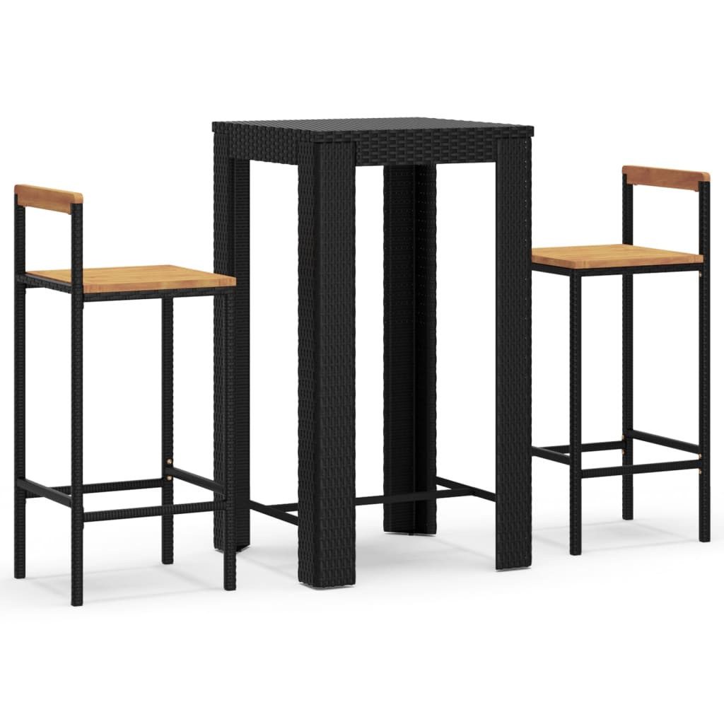 vidaXL Gartenbar-Set, 3-tlg. Gartenlounge Set Schwarz Poly Rattan & Massivholz Akazie