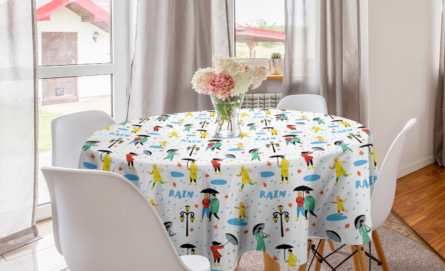Abakuhaus Tischdecke Kreis Tischdecke Abdeckung für Esszimmer Küche Dekoration, Regen Paare unter Regenschirm Park