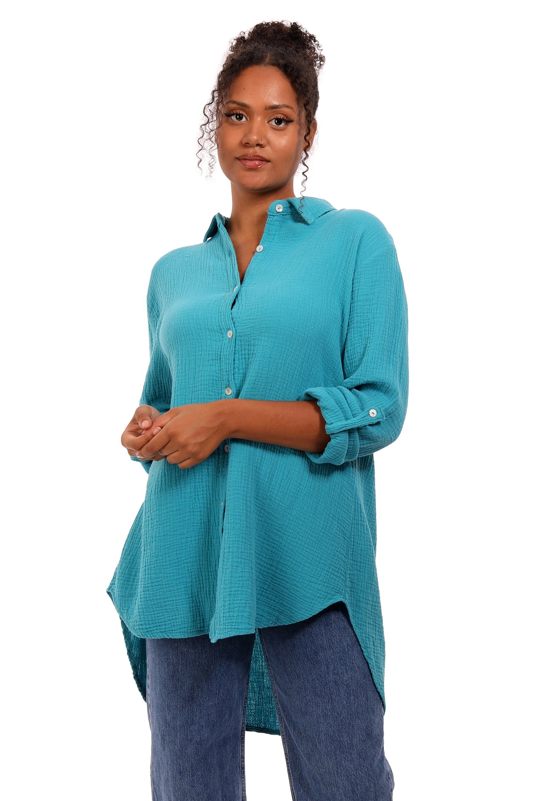 YC Fashion & Style Hemdbluse Bluse Oversized Long bluse Herrlich weicher  Musselin One Size (1-tlg) Uni, Langarm, Casual