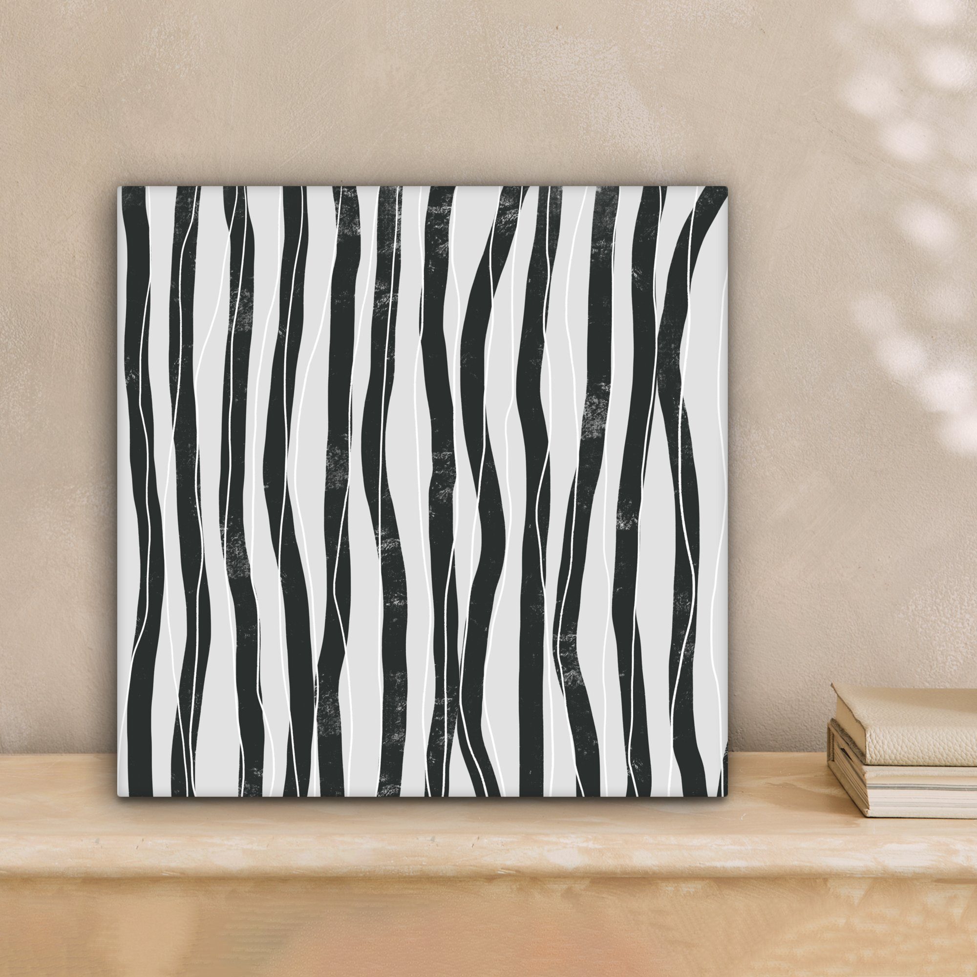 OneMillionCanvasses® Leinwandbild Kunst - Abstrakt - Linien - Schwarz - Weiß, Fotodruck (1 St), Wandbild, Deko Schlafzimmer Wohnzimmer Flur 20x20 cm