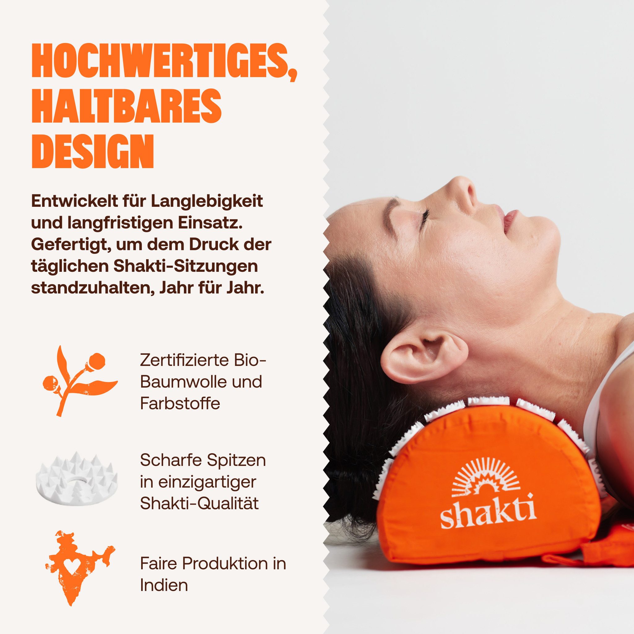 Shakti Mat Nacken-Massagekissen Akupressurkissen für Schulter, Nacken, Kopf - Bio-Baumwolle