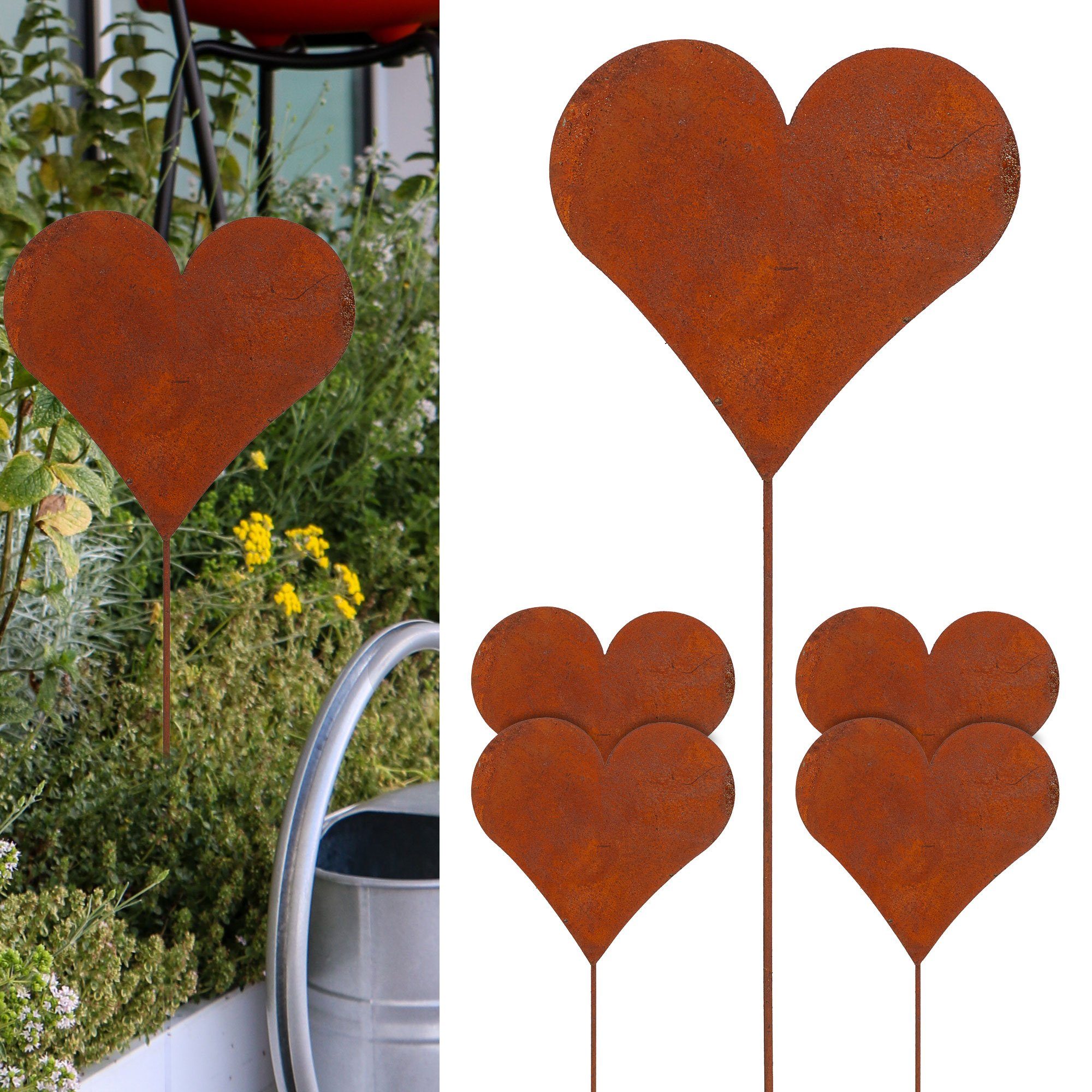 CEPEWA Gartenstecker Gartenstecker 6er Set Herz Rost-Design Garten (6-St)