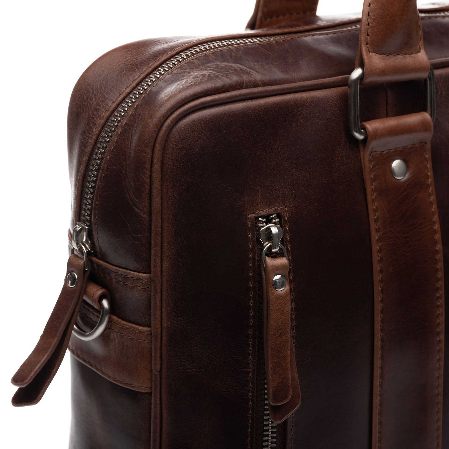 SID & VAIN Laptoptasche echt Leder Aktentasche groß 15 Zoll braun, Laptoptasche 15,4 Zoll echt Leder Unisex, Aktentasche, braun-cognac