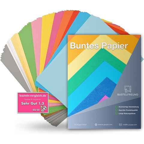Bastelfreund® Bastelkartonpapier 120x Buntpapier A4 Buntes Papier 120 g/m² - Bastelpapier Tonpapier, Bedruckbar; Papierstärke 120 g/m²