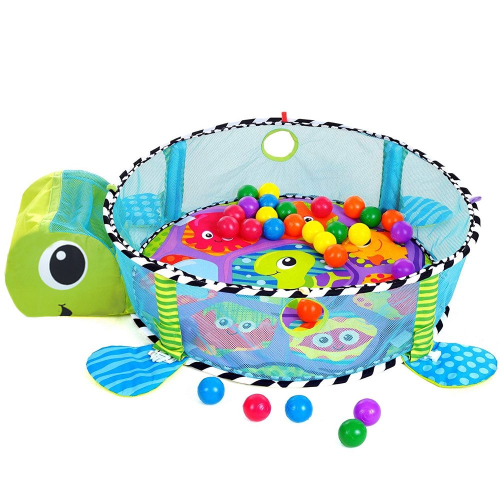 Krabbeldecke 3 in 1 Schildkröte Erlebnisdecke Spielbogen mit 30 Bälle, Dripex