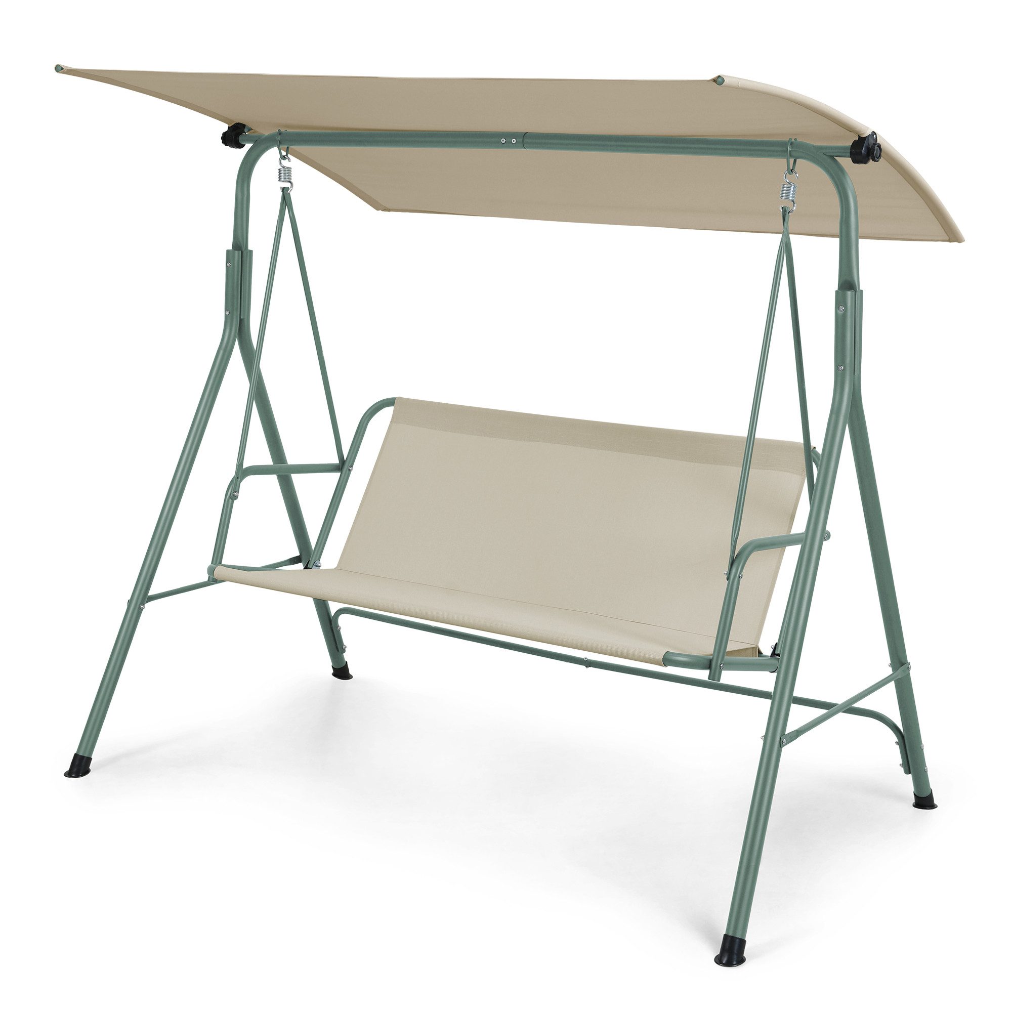 en.casa Hollywoodschaukel, 3-Sitzer, »Satten« 3-Sitzer mit Dach Stahlgestell 173x119x153 cm Hellgrün/Beige