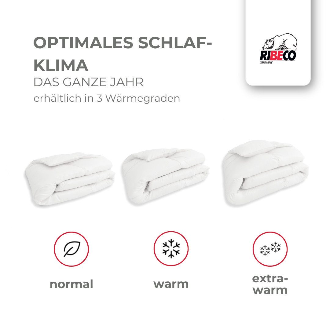 RIBECO Federbettdecke Laram, Bettdecken für Sommer oder Winter, Made in Germany, Füllung: 90% Federn, 10% Daunen, Bezug: Baumwolle, Super Preis-Leistung, Bettdecke 135x200 cm oder 155x220 cm, Decke