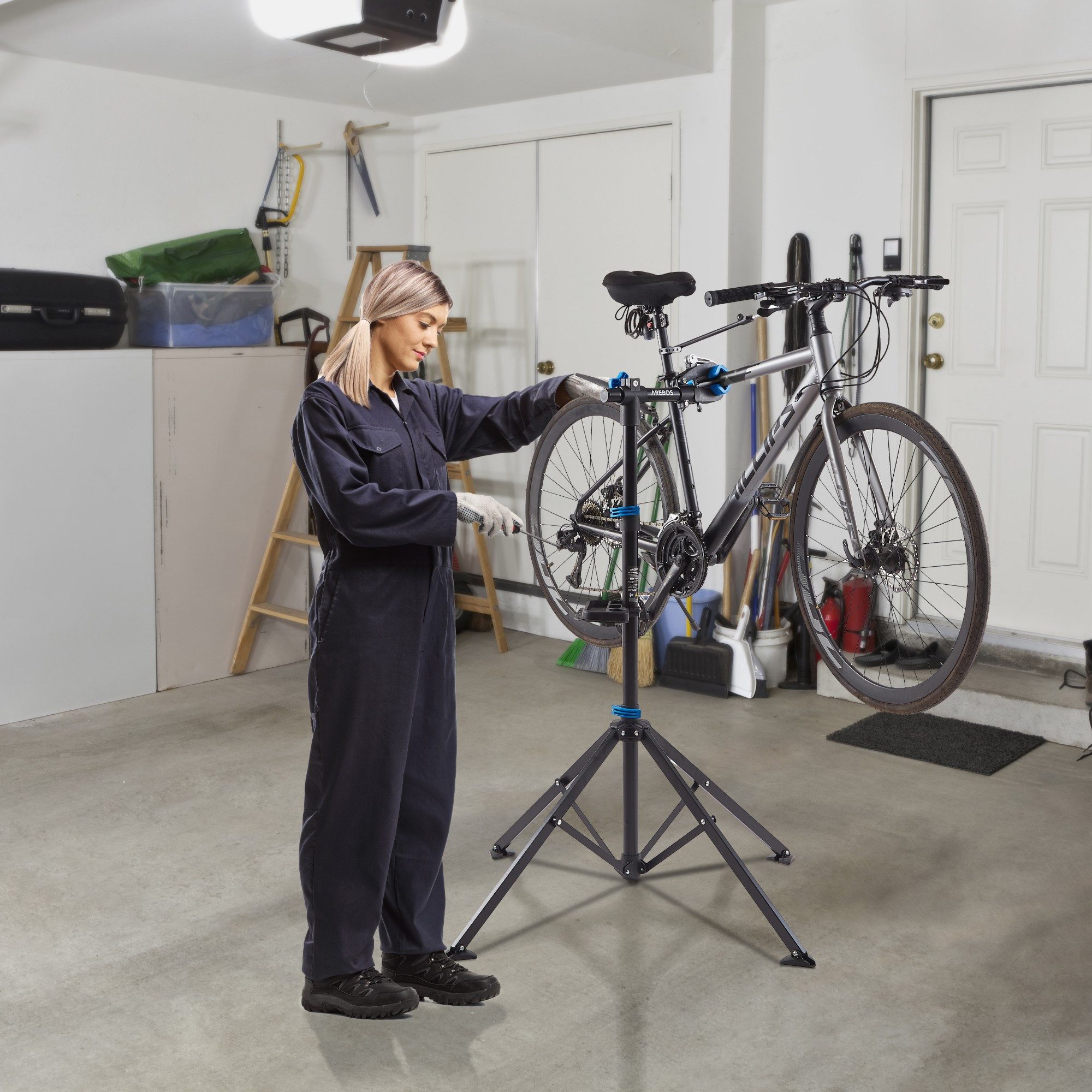 Arebos Fahrrad-Montageständer E-Bike ständer mit Tragetasche, 360° rotierbar, Belastbarkeit 30 kg, Höhe: 112,5-188,5 cm