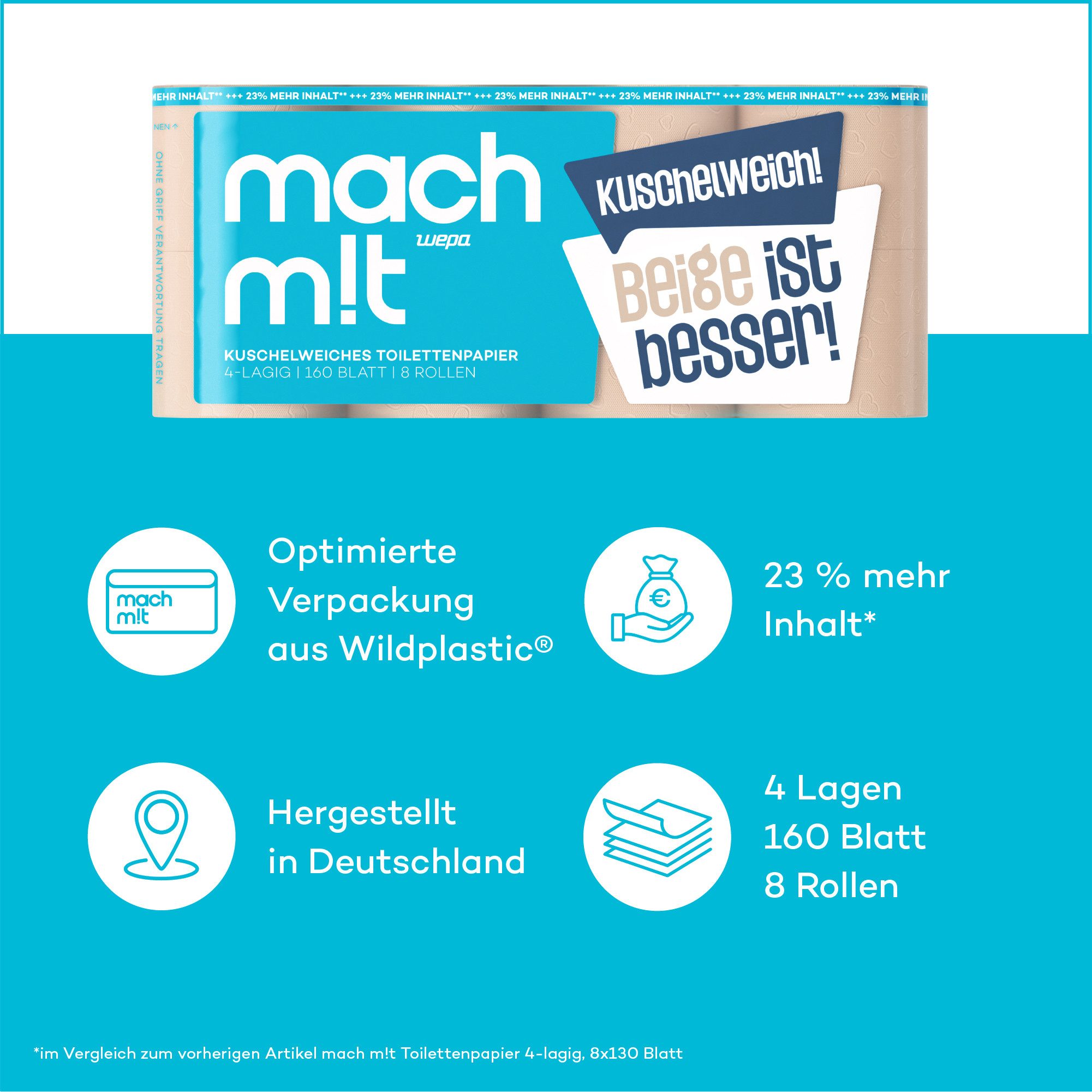 mach m!t Toilettenpapier 4-lagig - extra weich - das Premium-Klopapier (8-St)