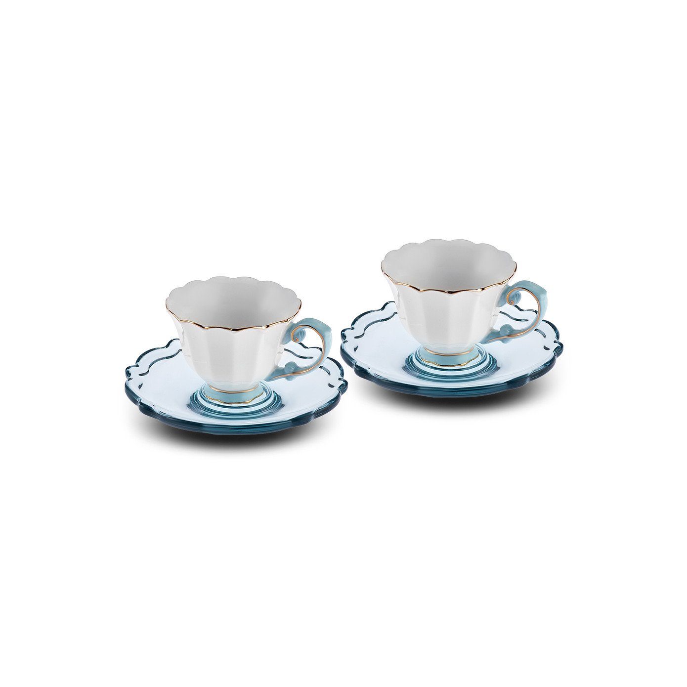 Kaffeeservice Samo 2 Personen Türkis Kaffeetasse Set mit Acryl Untertasse 90 ml