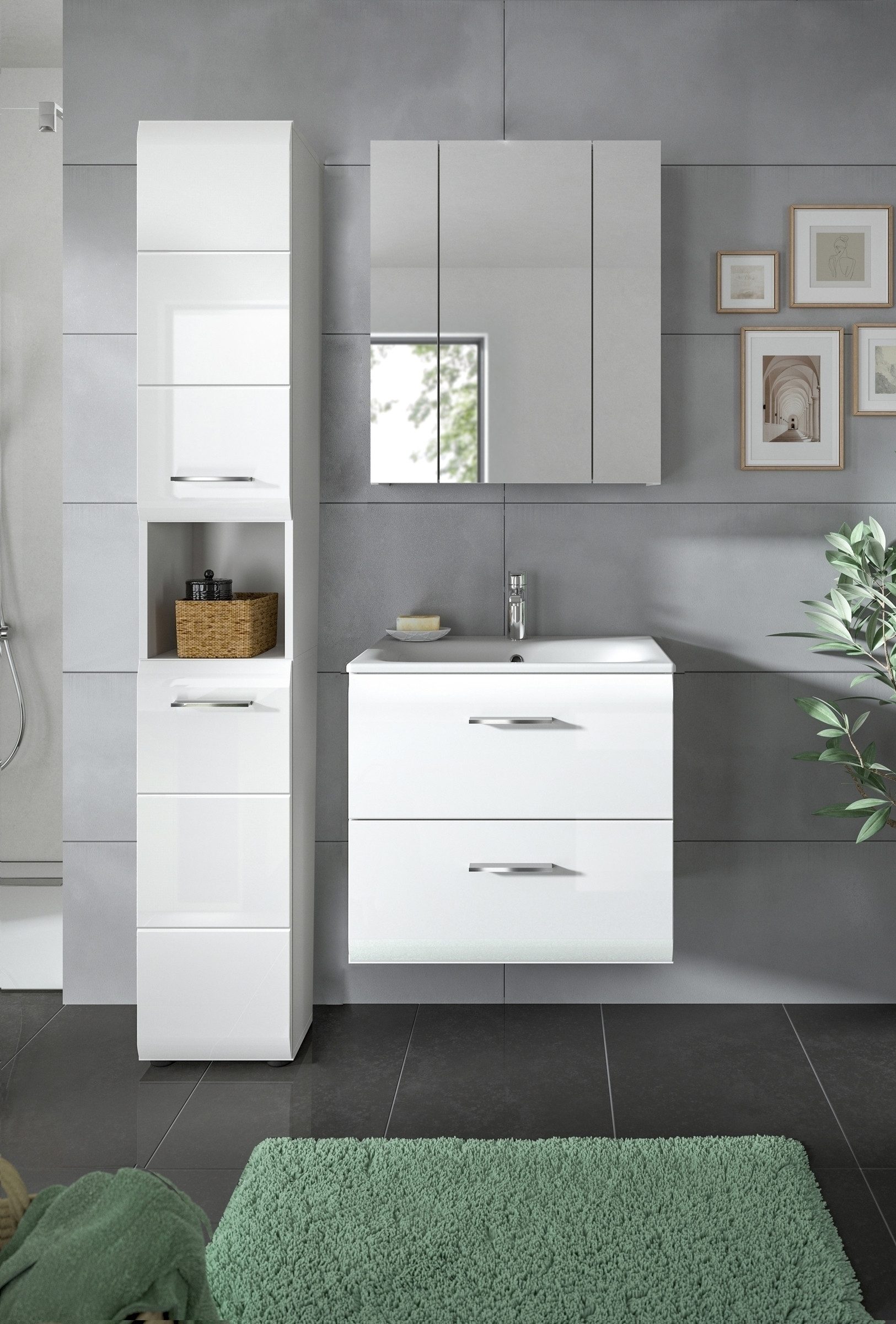 freiraum Badezimmer-Set Ice, in Weiß / Weiß Hochglanz - 105x185x46cm (BxHxT)
