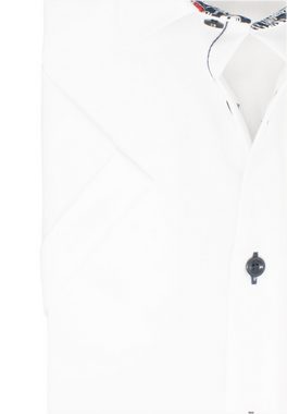 MARVELIS Kurzarmhemd Kurzarmhemd - Body Fit - Einfarbig - Weiß mit Kontrastknöpfen