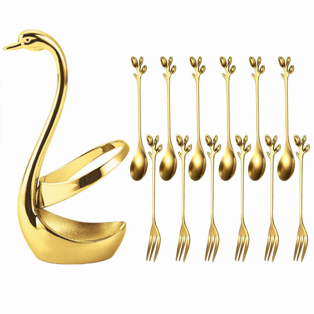 KingLux Besteck-Set 12tlg.Obstgabeln-Set,Schwanenboden,Besteck-Set mit Aufbewahrungsregal (12-tlg), 6 Personen, Edelstahl