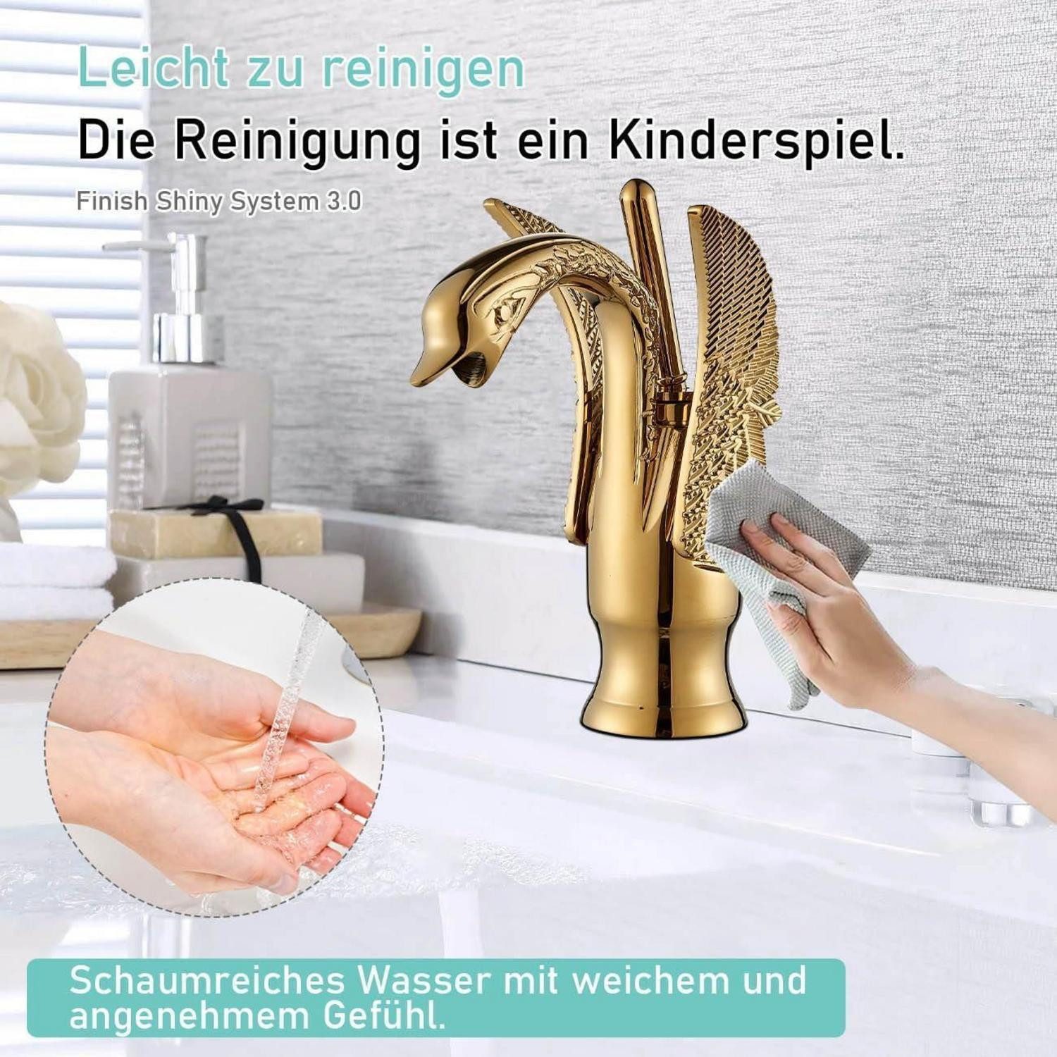 LuxusKollektion Waschtischarmatur Waschtischarmatur Schwanenarmatur Badarmatur Mischbatterie Gold