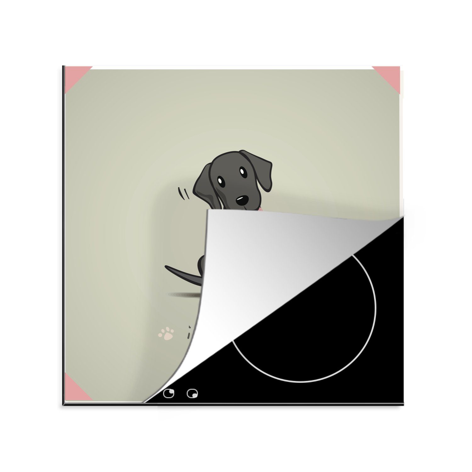 MuchoWow Herdblende-/Abdeckplatte Eine Illustration eines schwarzen Welpen mit Herz, Vinyl, (1 tlg), 78x78 cm, Ceranfeldabdeckung, Arbeitsplatte für küche