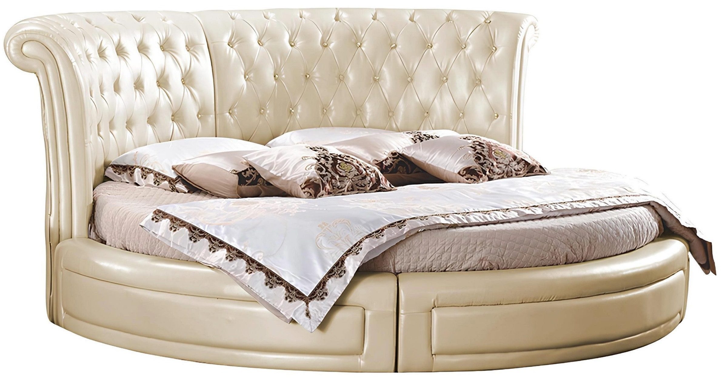 Xlmoebel Rundbett Chesterfield-Bett in edlem Textil-Leder-Mix (1-tlg., Chesterfield Bett), Hergestellt in Europa