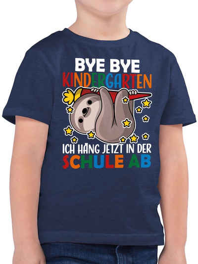 Shirtracer T-Shirt »Bye Bye Kindergarten ich hänge jetzt in der Schule ab mit Faultier - weiß/bunt - Einschulung Junge Schulanfang Geschenke - Jungen Kinder T-Shirt« tshirt bye bye kindergarten - shirts 1 schultag - t shirt einschulung